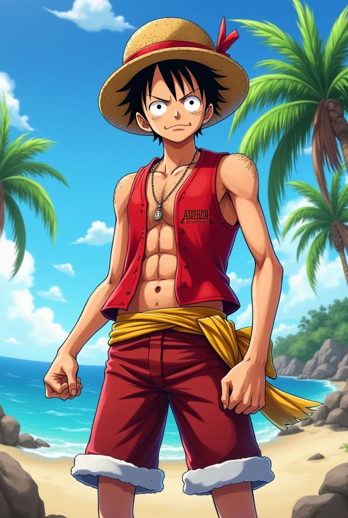 One piece character with short beard and very short black hair and a straw hat full body doing a majestic pose
