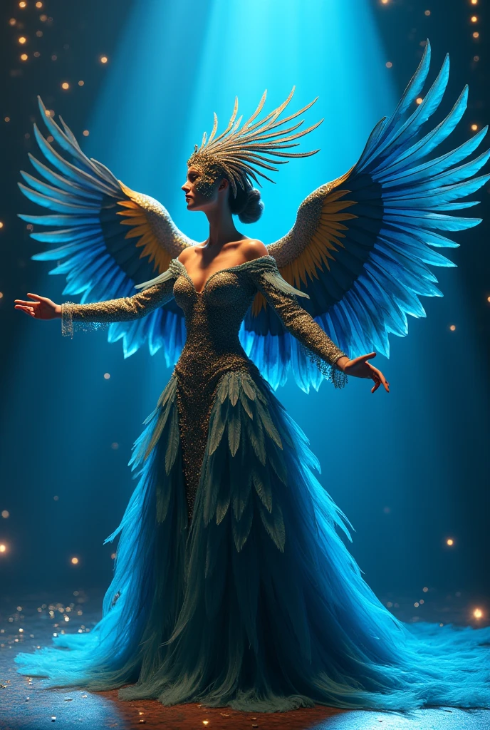 araflow portrait of a woman with blue feathers on her head, anton fadeev 8 k, 8k artistic portrait photography, blue feathers, inspired by Anton Fadeev, fine art fashion photography, girl with feathers, fantasy portrait, beautiful fantasy portrait, fantasy art portrait, dark fantasy portrait, neoartcore and charlie bowater, fantasy art behance
