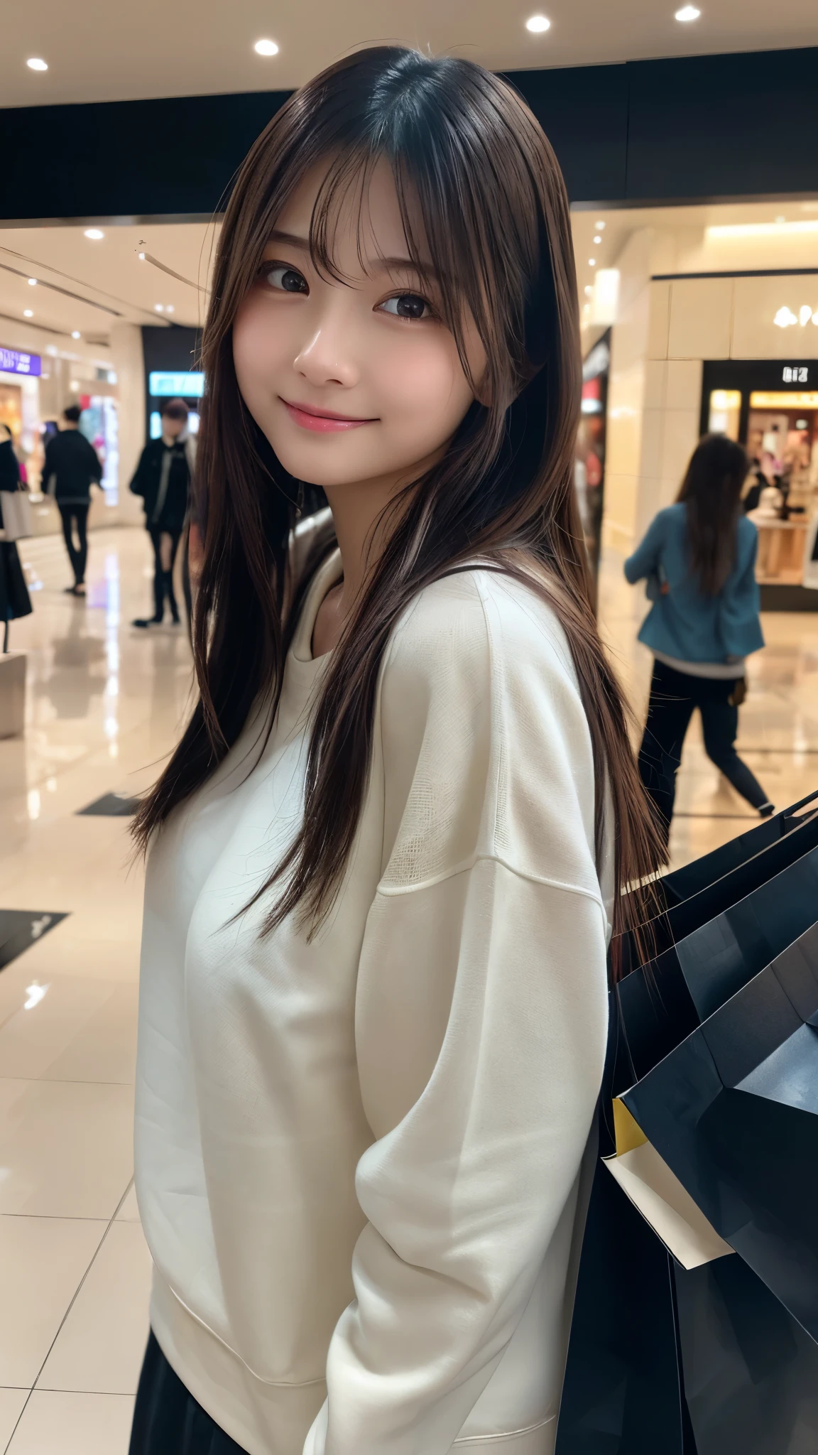 In detail, High resolution, high quality、Perfect dynamic composition, Beautiful fine details, Medium Hair, 、Natural color lip,Kamimei、Shibuya Ward、20-year-old girl、1 person、Clear Skin、Shiny Hair、Tabletop, 最high quality, figure, Very detailed, In detail, High resolution, 8k、The correct state of the human body、Crouch down、Cute pose,Disheveled Hair,Beautiful feet,Perfect beautiful face,KPOP idol faces,Ecstatic face,Light grey knit dress(mini skirt),Background Blur,Make a fist pump