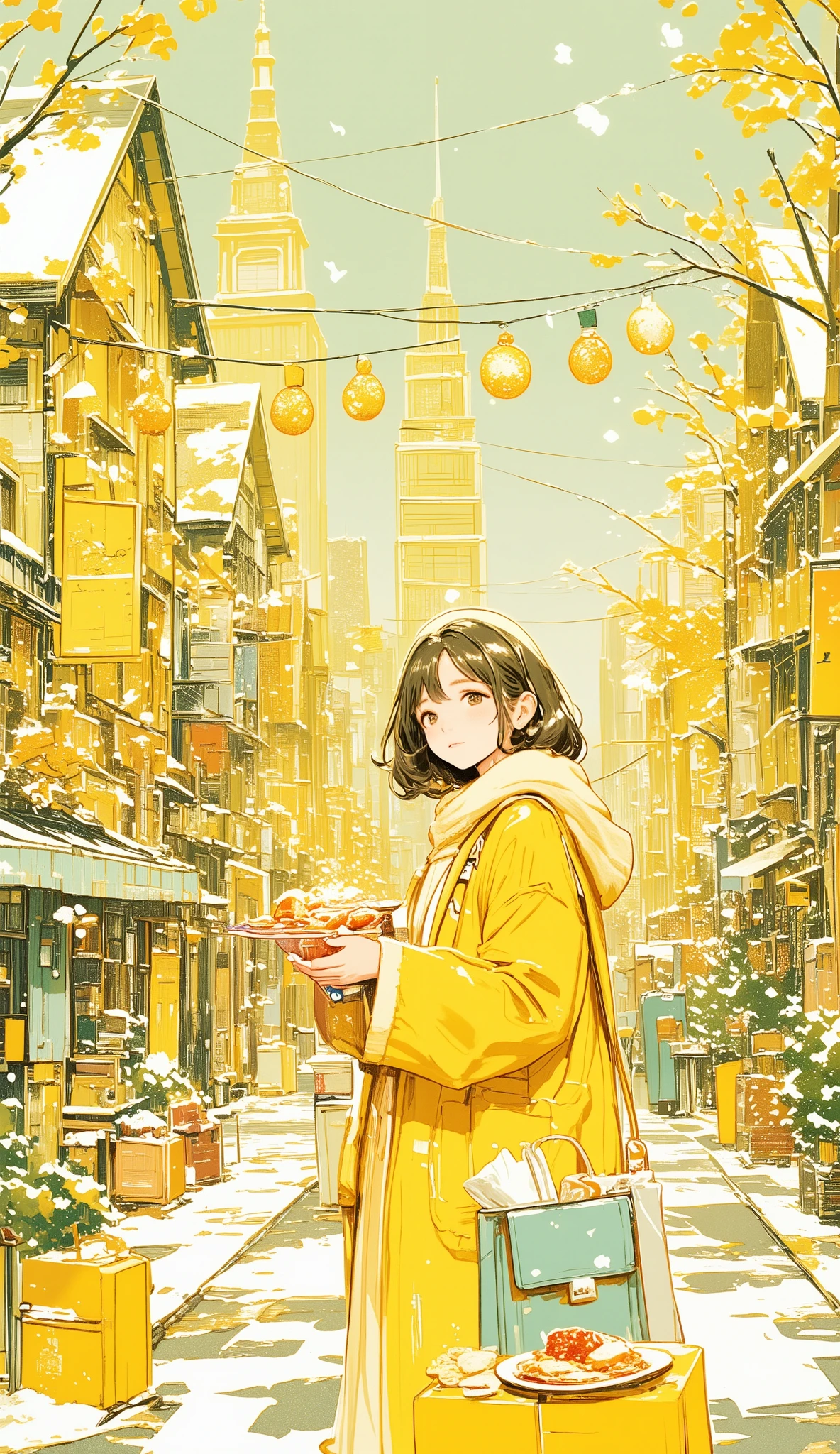 chrome yellow illustrations , Flat Street , cake decoration, Roast turkey, Girl on her way home from school, yellow-green illustrations , End of the year, English muffins , Christmas Eve , Girl, Merry Christmas , mimosa illustrations , To you, illustrations with canary yellow as the main color,, Busy Cities , beautiful woman, Santa Claus, cream yellow illustrations