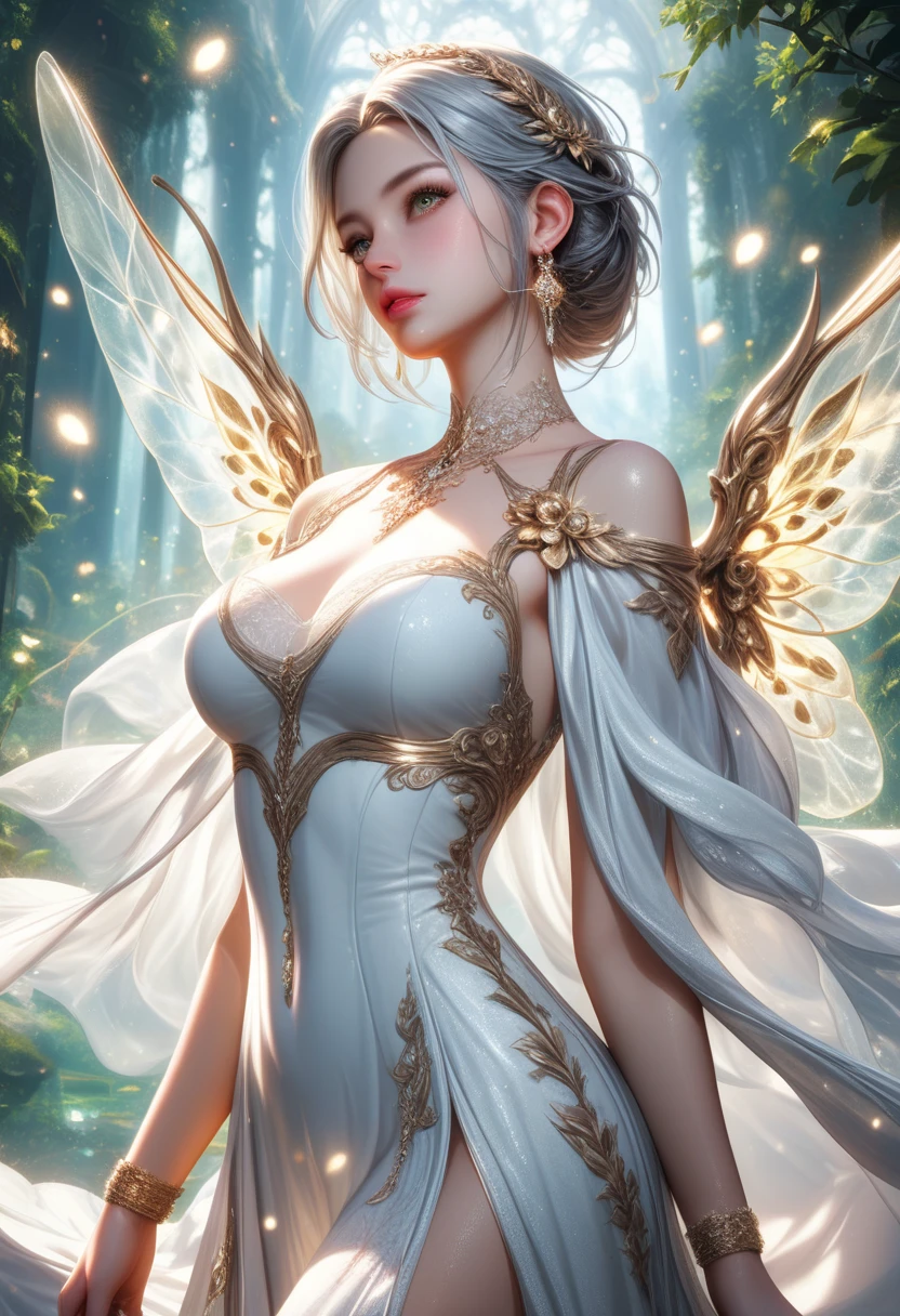 Ancient myth girl, fairy tales, detailed and fair white skin, professional light works, highly realistic, high resolution, 3d,cute ,tall, symmetrical face, slim waist, high pixel,no body part revealing, well dressed, matching eye colour with dress