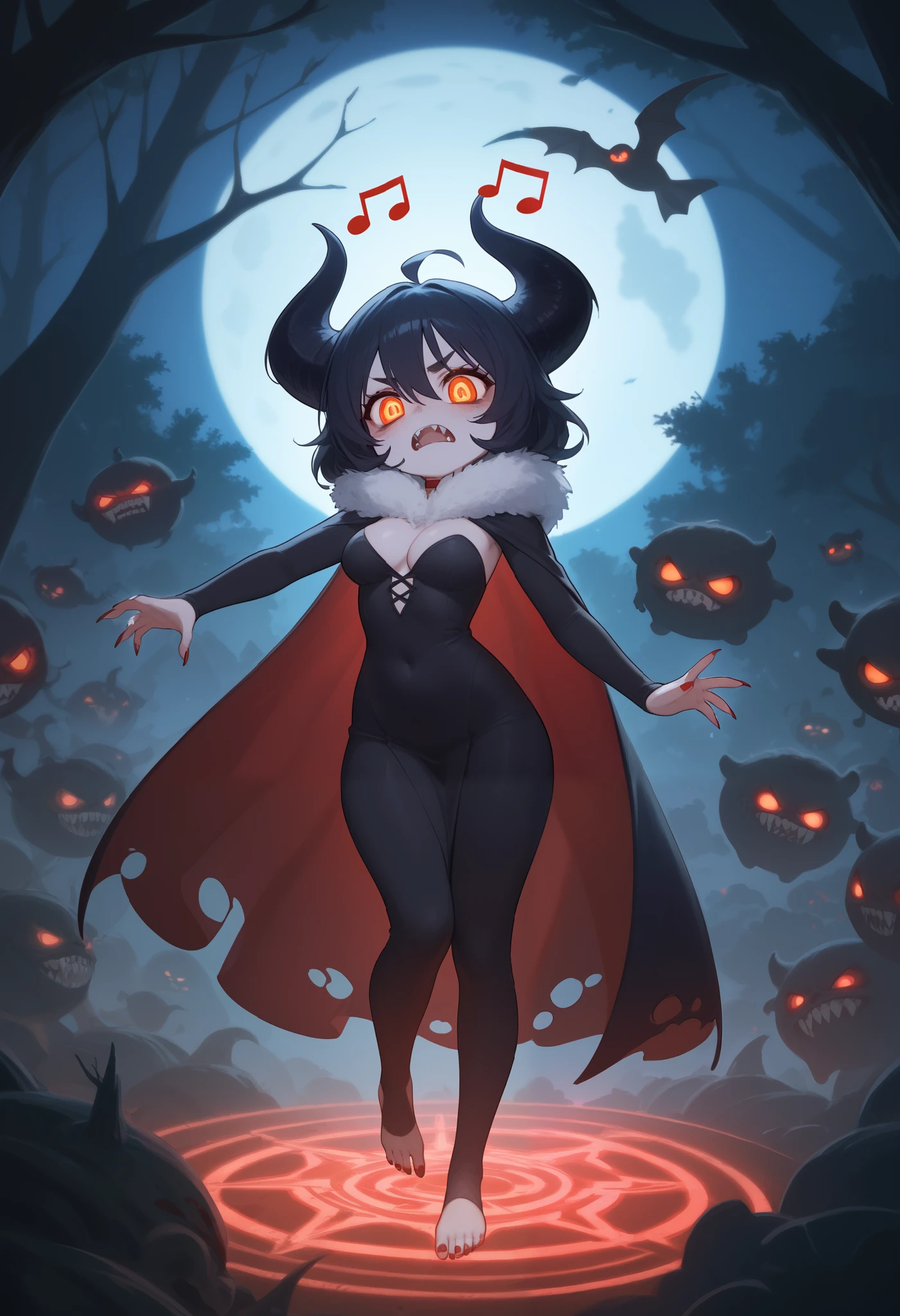 hzk,score_9, score_8_up, score_7_up, score_6_up, score_5_up, score_4_up,solo,1girl,(devil:1.6),cute,(dancing:1.4),evil smile,long nail,blue eyes,(looking down herself:1.3),cute swimsuit ,black skin, BREAK ,(at seashore:1.5)
