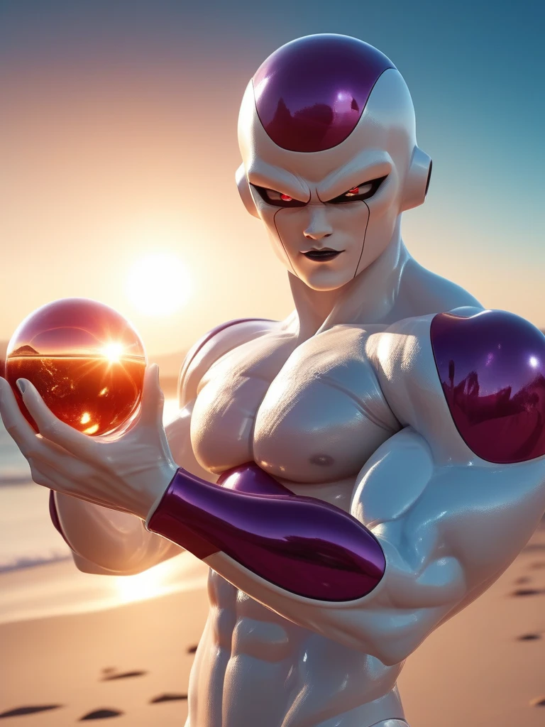 masterpiece, best quality, frieza, 1boy, solo, pointing at viewer, looking at viewer, male focus, blue sky, cloud <lora:Frieza:1>