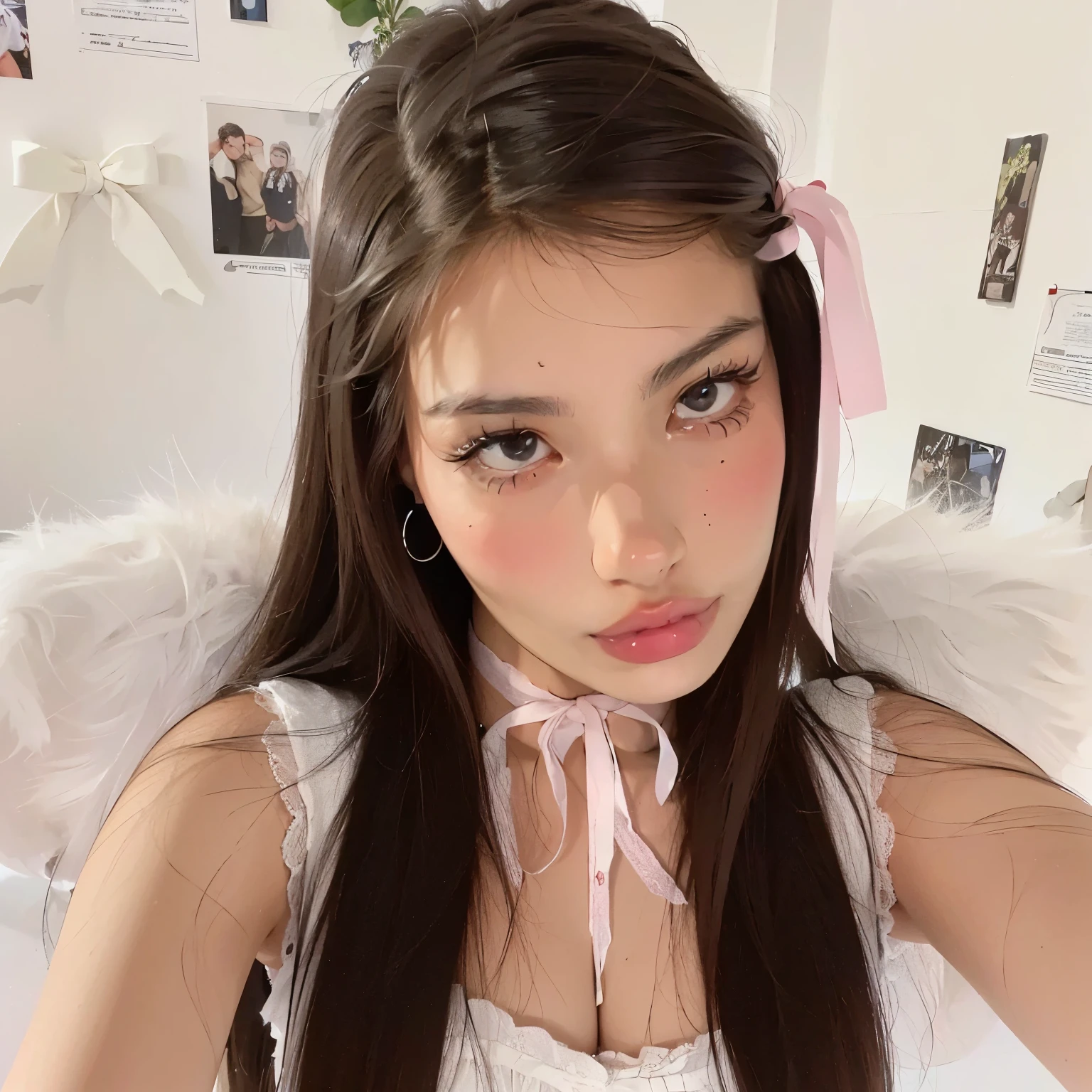 Asian, Bblack hair, rosy lips, fleshy lips, eyes browns