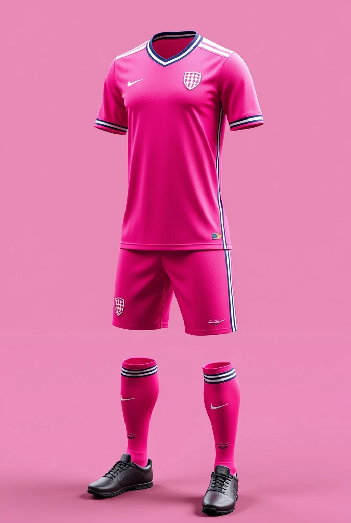 Make me a soccer uniform with black and pink colors with the front and back example