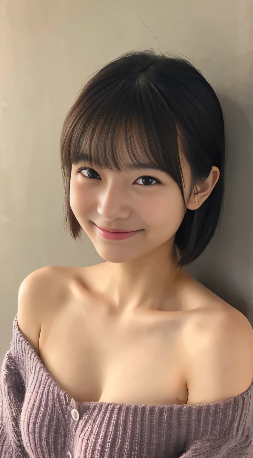 (High resolution:1.3), (16k, Photorealistic, Raw photo, Best image quality: 1.4), Japanese, (One Girl),  (Black-haired、short hair:1.3), Beautiful Hairstyles, (Realistic Skin), Beautiful skins, attractive, 超A high resolution, Surreal, High detail, Golden Ratio, Highly detailed cute girl,(20-year-old), Lying in bed, (smile:1.8), (Open your mouth 1.5)