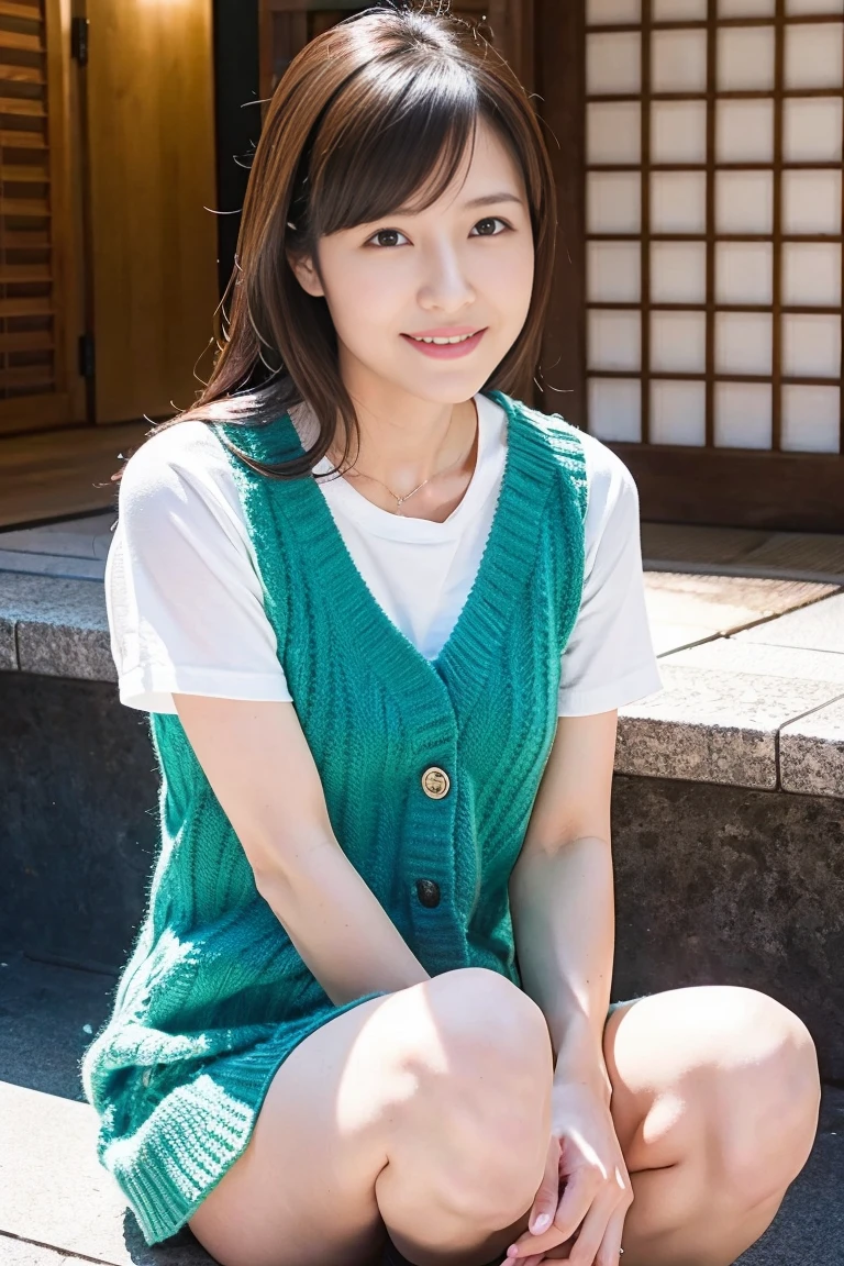 knitted sweater jacket,(Big boobs:1.2),cleveage,穿Black underwear,black slime shapeshifter,looking at the audience,Smile, Black underwear、cleveage,Long hair ,Pretty Face,cute appearance,confident girl,Slime with melted lower body,In the park,There are many maple leaves,autumn,