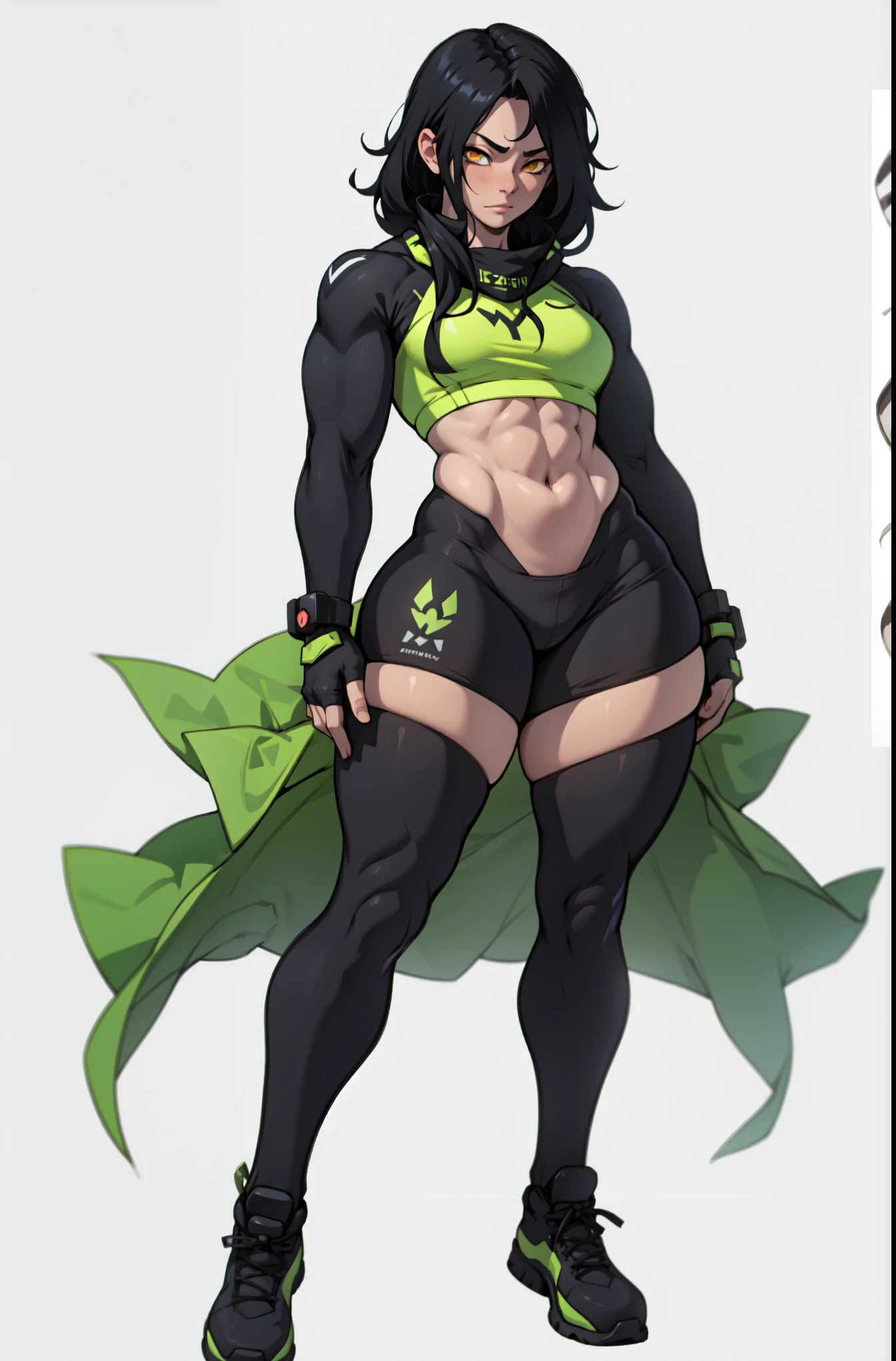 full body in image, full naked woman, naked body, (feet on image), bike shorts, simple hair, female naked body, curvy body, large hips, beautiful woman, thicc body, big thighs, voluptuous body, full thick body, dinamic pose, curve body. detalied pose, body, simple background, expressive face, focus on face, line art, sketch
Full body image of Maki Zenin from Jujutsu Kaisen, full body in image, wearing her post-clan outfit (sleeves torn, harem pants), visible scars, short dark hair, female body, athletic and muscular body, dynamic pose, detailed pose, simple background, expressive face showing determination, focus on face, line art, sketch
