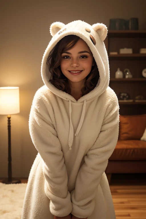 A woman, with extreme beauty and an extremely nice body, captures a lighthearted moment in a charming Instagram photoshoot. Dressed in an oversized white hoddie she makes a cute face by sticking out her tongue, closing her eyes, and tilting her head, playfully mocking fans. The perfect smile, dark hair, and fair skin add to the whimsy. Photographed by Tim Walker, using a Sony A9 with a 50mm lens, the lighting is a combination of natural light and vibrant studio lighting, creating a visually engaging and hyperrealistic portrayal of the playful scene. --v 5 --q 2