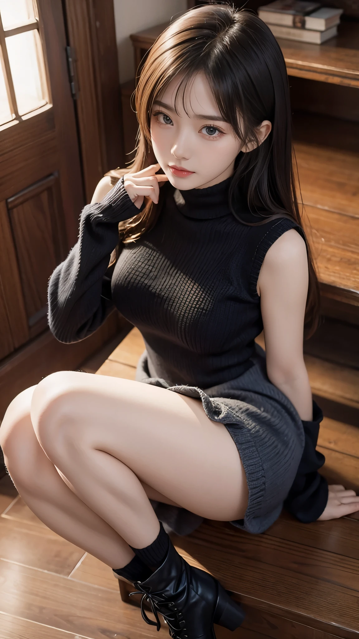 (((beauitful face))),((thigh focused)),((dynamicposes)),(Shot alone)、(((( beautiful girl))))Perfect Style、an anime girl、beautiful anime woman、Anime girl cosplay、Adorable anime girl、Beautiful anime girl、beautifull asian girl ever、Perfect girl、goddess of Japan 、Surreal anime、best qualtiy、masterpiece、illustratio、extremely delicate and beautiful、ighly detailed、 nffsw, 8k wallpaper, magnifica, Attention to detail, masterpiece, top-quality, art by, AJC 8k wallpapers are very detailed, huge filesize, ultra-detailliert, hight resolution, The ultra -The high-definition, ighly detailed, beautiful girl details, Eyes and face very detailed, beatiful detailed eyes, (Raw photography、top-quality), (realisitic, photorealisim:1.3),, Light on the Face, (brown haired: 1.3),((poneyTail)) 、chubby breasts, Loutiful hair、(Swollen eyes)、(K-pop idols))、(enticing)、bangss、(shopping)、Dark eyeliner、long eyeslashes、erotick、fringe、smaring、Small necklace、((adorable smiling))、(((Black thigh socks,Short knitted dresses)))、(Sweaty white skin)、appealing breasts、fascinating buttiv、sexual、It's wet、Vclean skin、lonbeautiful legs、(Photorealsitic: 1.4), Nice detailed eyes, heavy eye makeup,(Show your legs),((Solo / Solo Focus)),beauty legs,(17 age),(((High School Girl Beautiful Giride-hips,Valley,((((masutepiece)))),Looking at the camera,