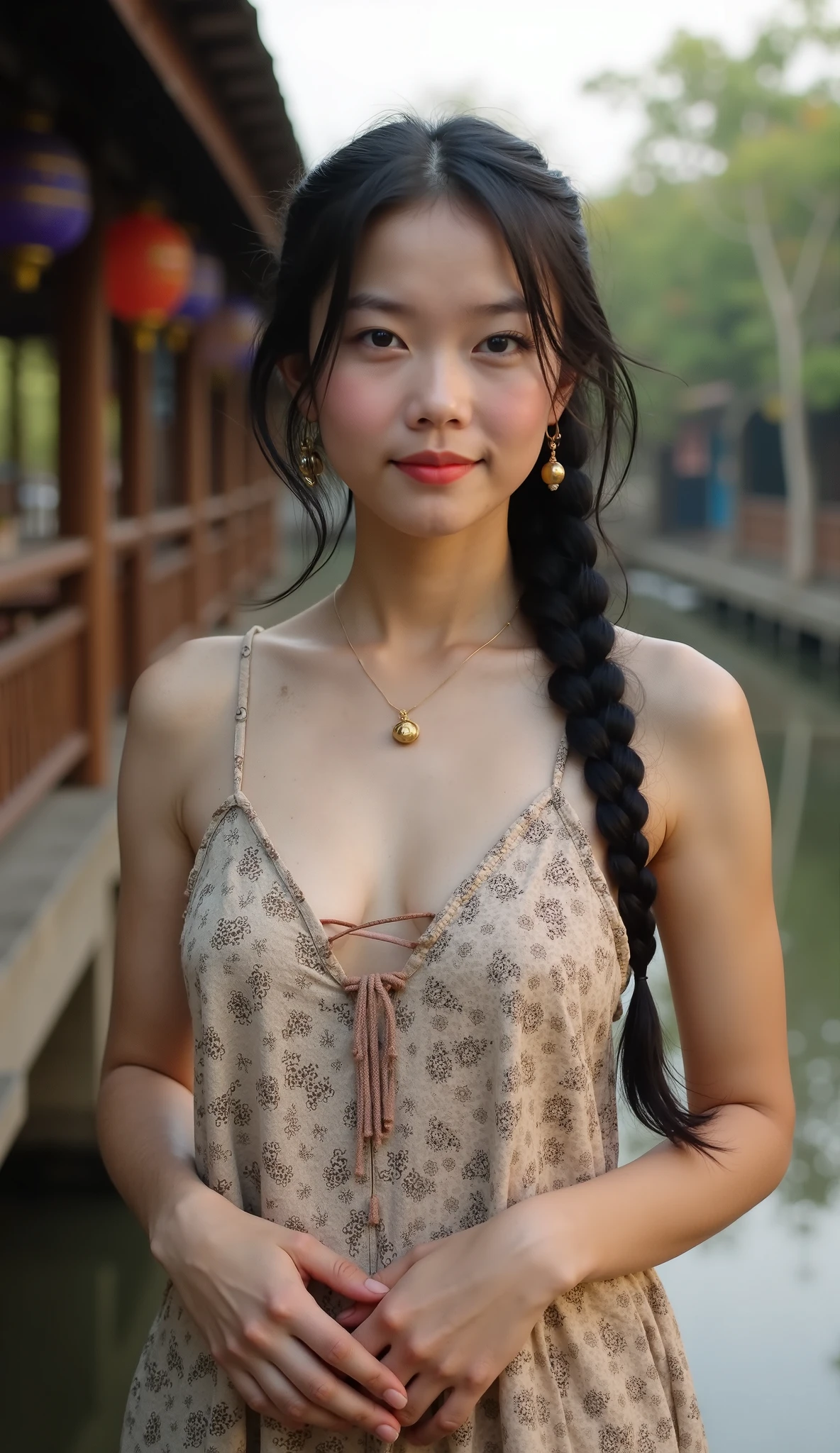 (sfw:1.5)、High resolution symmetrical images, Girl and Horihada, Yakuza, Japanese Mafia, Movie photo of Japanese cartel leader with tattoos on waist, chest and arms, Cleavage、(((Full body tattoos)))、 (Lotus tattoo)、 (Close-up chest, Underarm, 胸のAngle from below), Blonde braids, short hair, ((Art Nouveau)), (Ecstasy Face), (Alphonse Mucha), Small earrings, ((on the road, wood, Buildings in medieval Europe)), Angle from below、(Anatomically correct)、(Perfect body proportions)、(Natural Hands、Natural Fingers)、(Breast Goddess, Woman born from flowers, ((Round face)), Realistic Eye Size, Droopy eyes, smile,I'm bathed in dazzling light