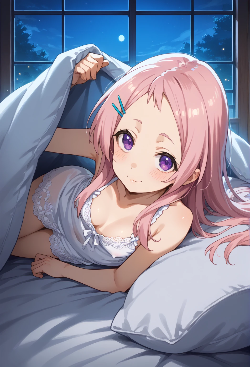 from above, pastel,((cute,,toddler,wavy hair,fair skin)),BREAK((dress shirt, bra, plaid skirt, medium breast, collarbone, navel)), lying on back, arms up, tatami, smile