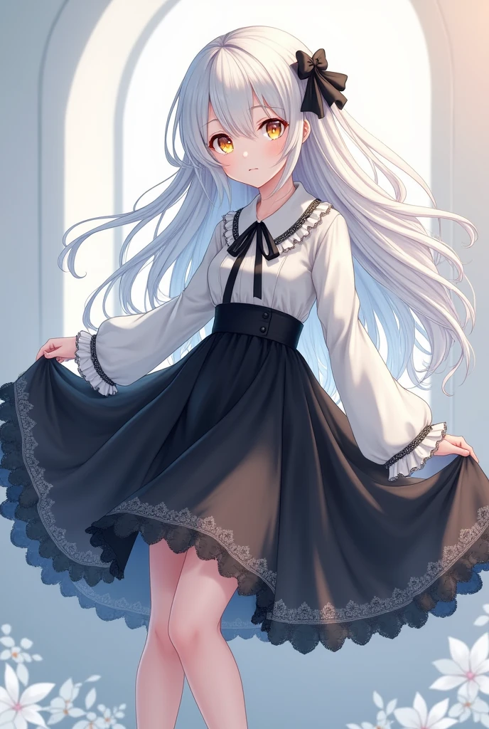 1 girl, highly detailed, detailed eyes, sunny room, masterpiece, looking at viewer, illustration, game cg, collarbone, standing, glossy lips, thigh highs, high heels, silver hair, long hair, argus\(azur lane\), silver_hair, medium breasts, gray_eyes, hair_clip, argusorigin, black stockings, small silver crown on head, legs apart