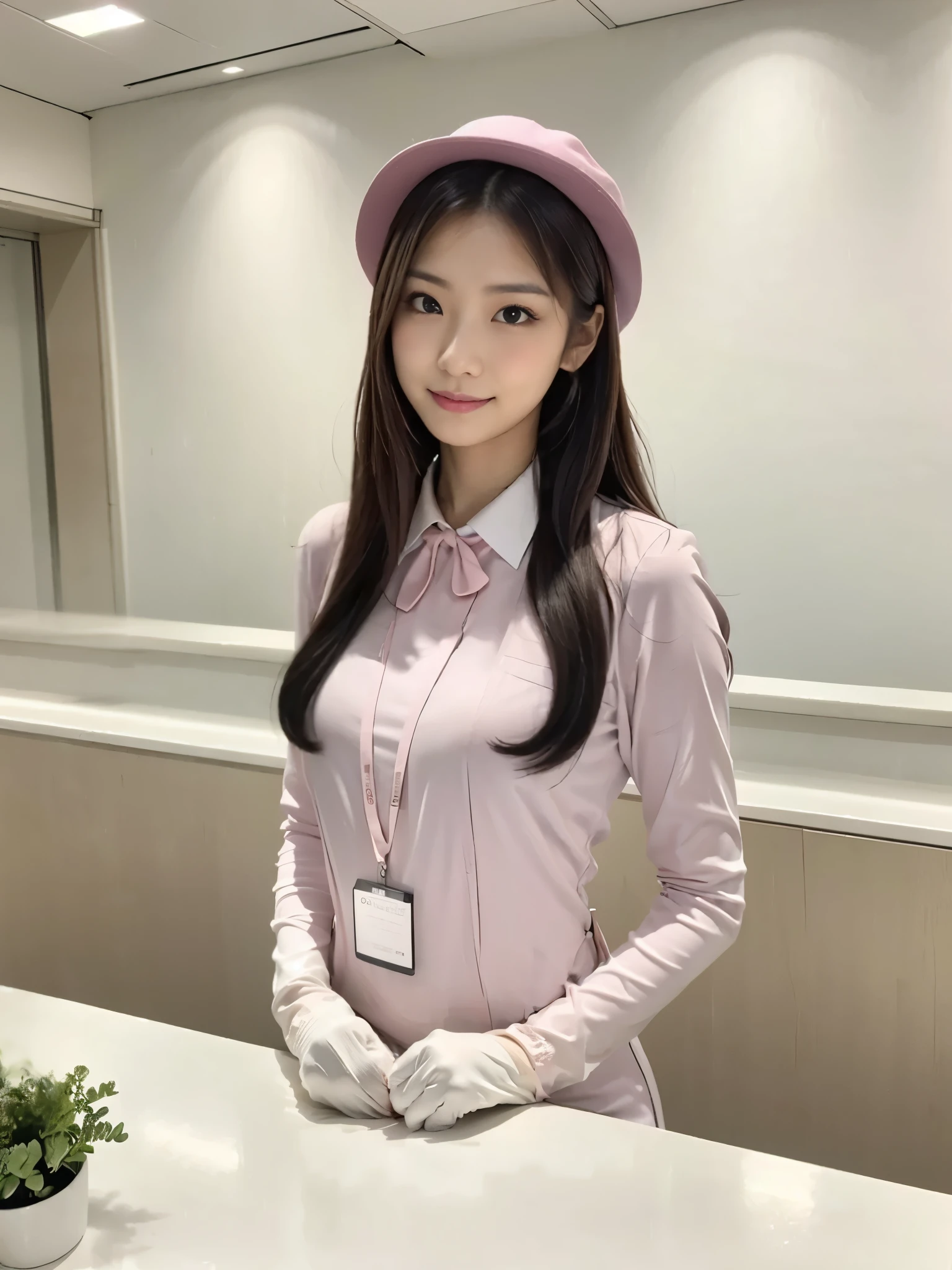 ((best quality)), ((8k)), ((Realistic skin texture)), A 26-year-old Japanese woman with a boyfriend, ((The face of a woman at a reception desk working at a large company)), She is one of the most beautiful women in the company, Distinctive female face, ((A woman's face with characteristics that make her look beautiful when she wears makeup:1.1)), A slightly calm look, A bit of a strong-willed personality,