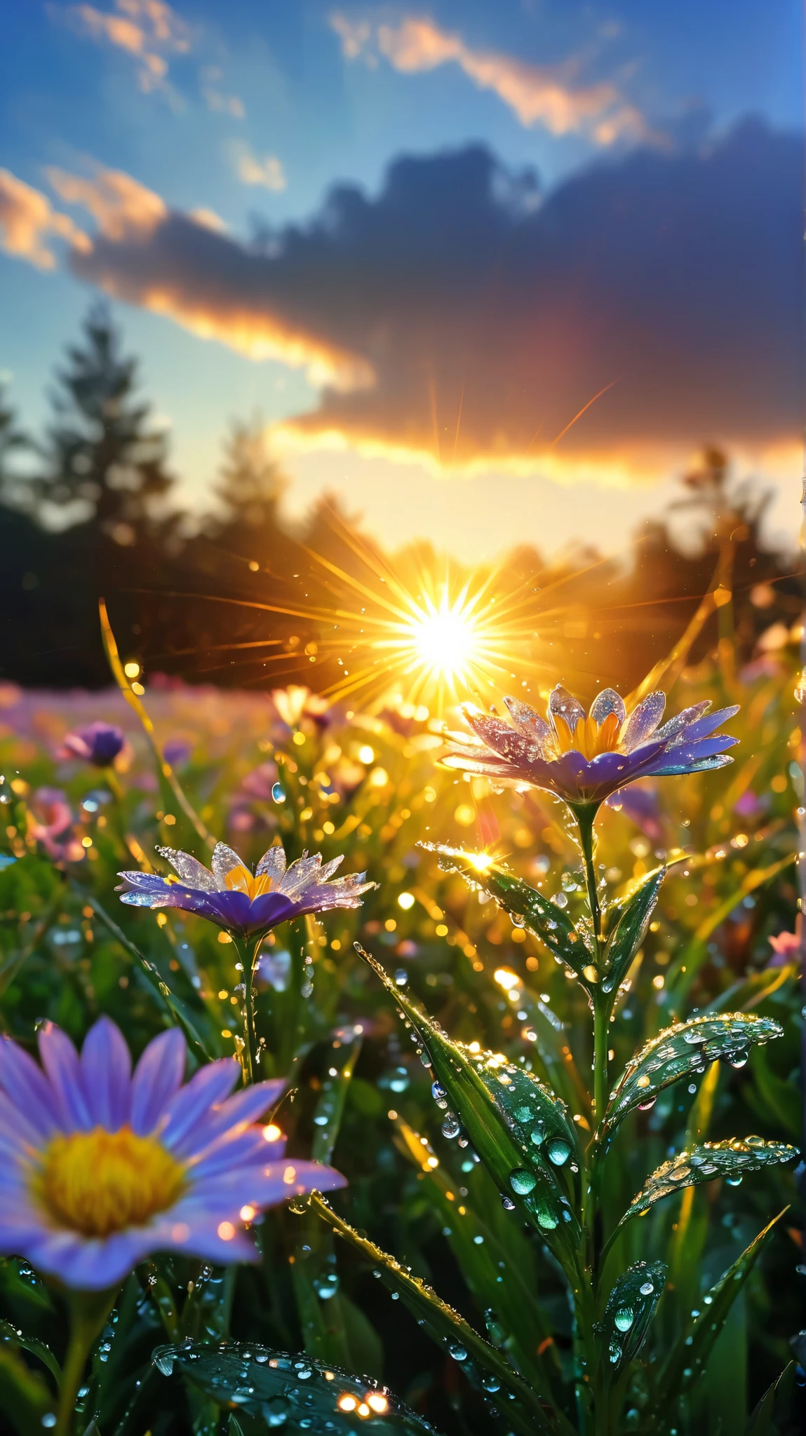 the first rays of sunshine in the morning,flower dew,(Sunrise),Beautiful painting, HD Wallpapers