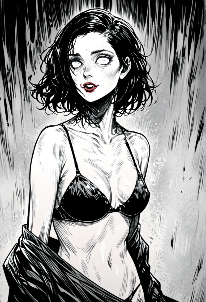 eroticism, sexy, lingerie, tmari, sketch, traditional media, pen drawing, white background (art inspired by Bill Sienkiewicz). oil painting)