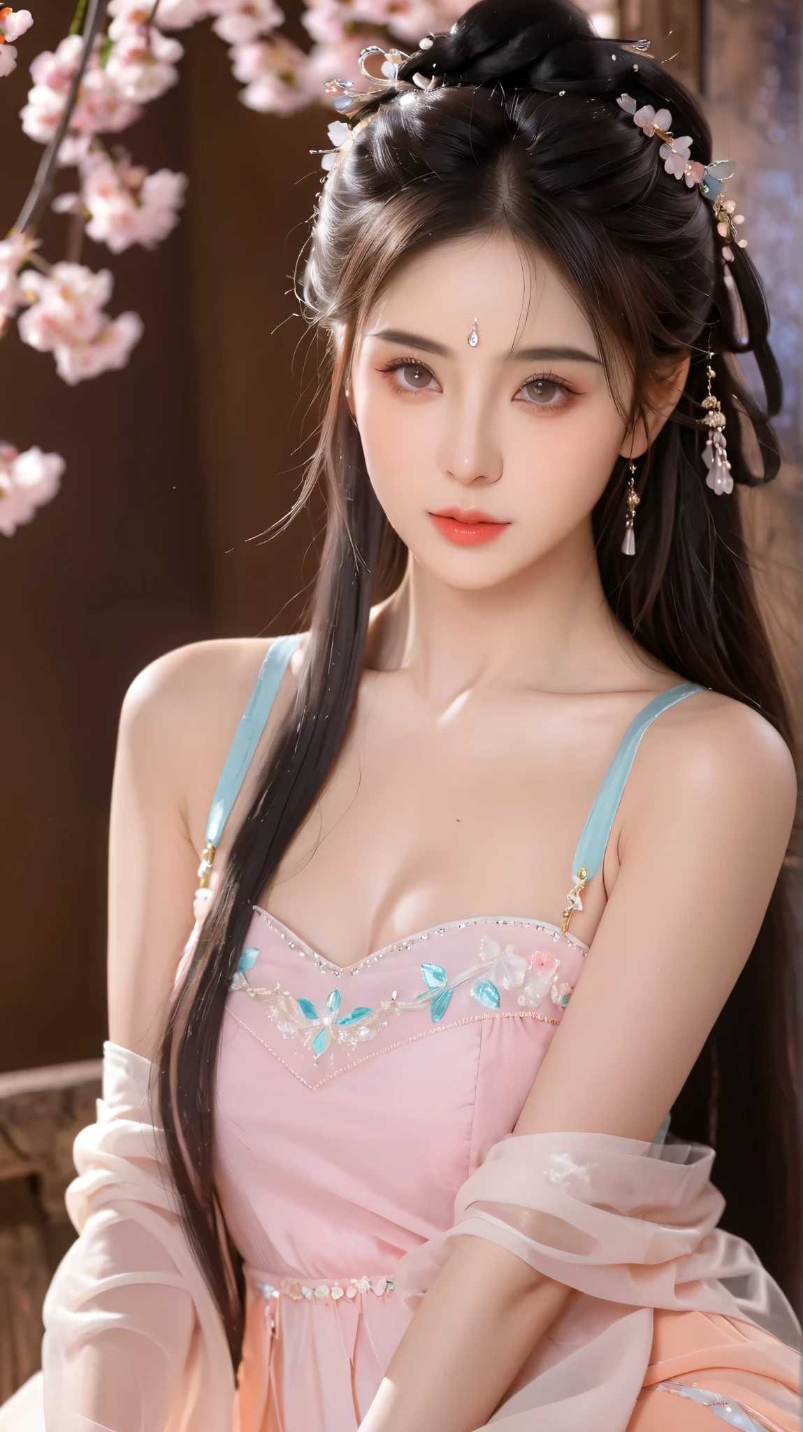 ( masterpiece,Super Fine, Best Quality:1.5),(8K,CG,illustration:1.4),(perfect-composition, exquisite and beautiful face,Cleansing the skin,Photographic Skin , shiny skin, shiny hair , Photography Hair, Extremely Detailed Eyes ,scrape, Uncensored,Ultra detailed background:1.2),(***Hot Girls:1),, Cowboy Shoots S4Kur4 ,transparent,Peach Blossom dress,Sleeveless,Peach Blossom,spring,
Chiffon Hanfu