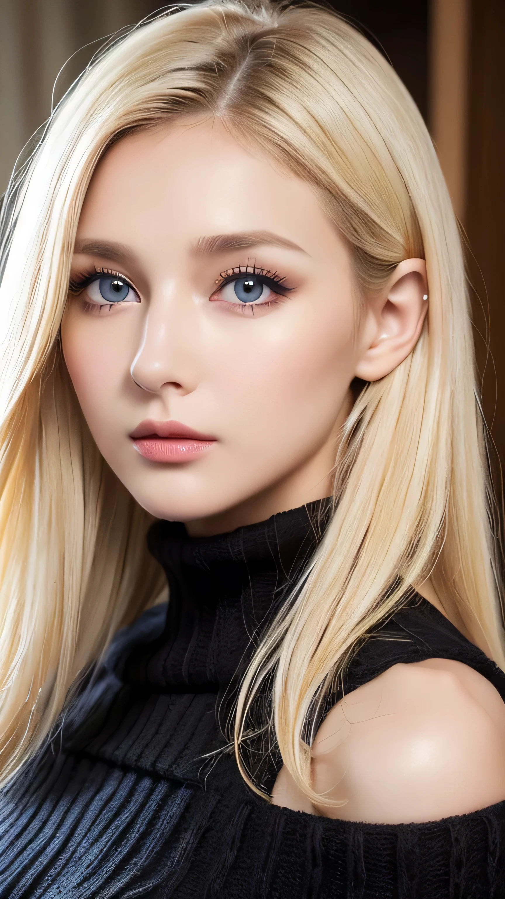 (((European Caucasian Woman)))、(((Mary, 18 years old)))、one person、(Thin contours、Grey Eye:1.5)、(Thin contours)、Big Breasts、Narrow waist、(((White and translucent skin:1.3)))、Beautiful, shiny blonde medium-long hair、8-head-tall model style、Waist-down angle、Tokyo city、