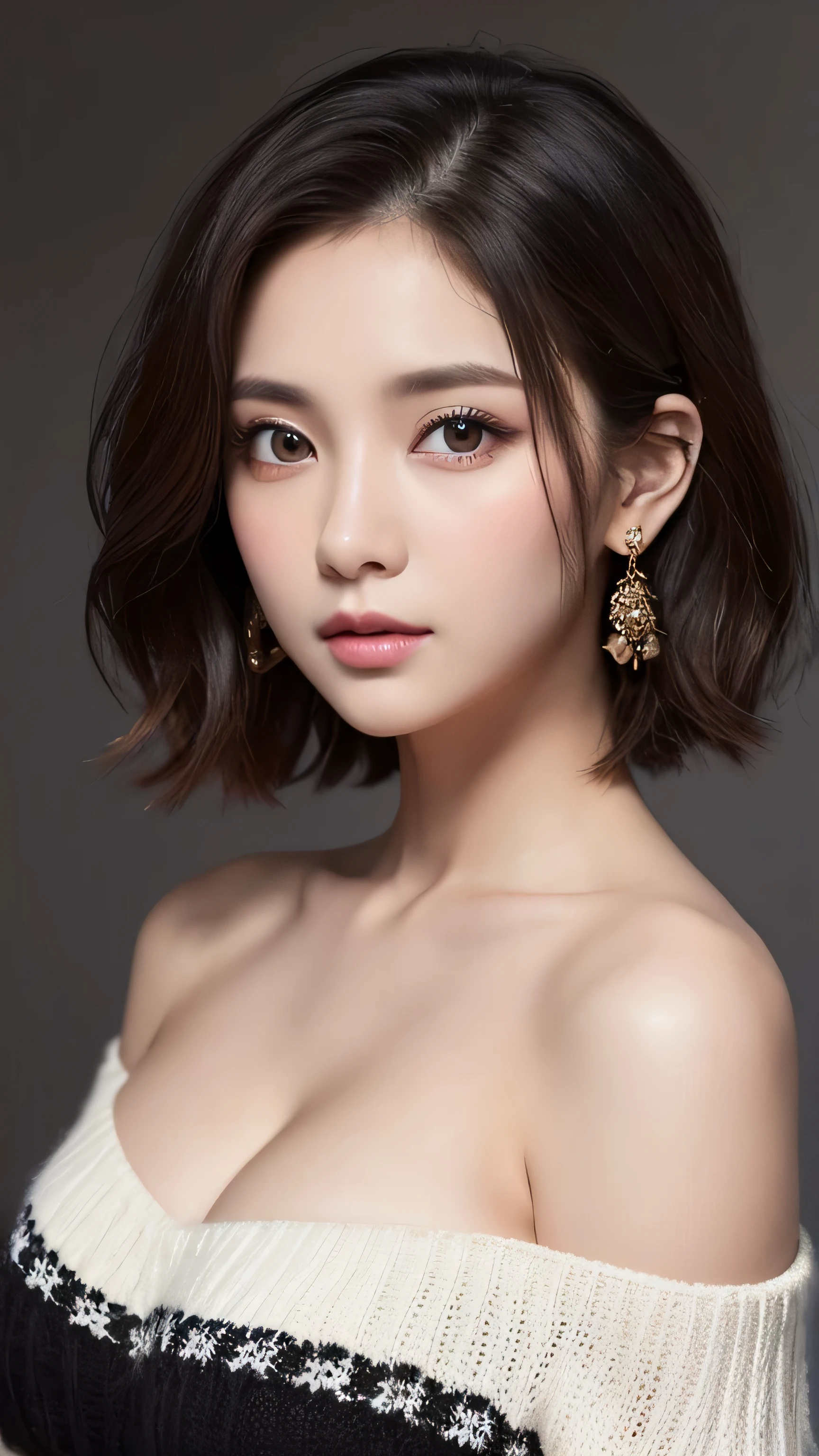 ((highest quality, 8K, masterpiece :1.3)), (realistic, Photoreal:1.4), sharp focus:1.2,
Bright colors, professional level, shallow depth of field,
20-year-old, (Half Japanese and half German woman), 1 person, A beautiful face with intelligence,
Supple body :1.3, model body shape:1.5, 頭w:1.4, perfect style:1.4,
narrow shoulders, beautiful clavicle, long and thin legs, The beauty of slim abs :1.2, thin waist :1.2,
super detailed skin, Fair skin, Shiny skin,
super detailed face, slim facial contour, beautiful small face, Beautiful lined nose,
super detailed eyes, long slit eyes, Light brown eyes, double eyelid, beautiful thin eyebrows, fine long eyelashes,
super detailed lips, plump lips, glossy pink lips, flushed cheeks, beautiful teeth,
Beautiful actress's ennui makeup, pink lipstick, silver necklace, earrings,
light brown hair, delicate soft hair,
(hair up, short hair, ponytail :1.2), layer cut, (dull bangs:1.2),
(Dress up with trendy fashion:1.2),
gentle smile, open mouth half way, Enchanted expression, stare at the camera,
(Full body image from the waist), dynamic lighting,
((She is completely naked and wearing a black race queen leotard.:1.2)),
(perfect breast shape, B cup:1.2), A small pink areola,
She has a cute plump butt, My thighs are dazzling,
facing forward, We focus on the crotch,