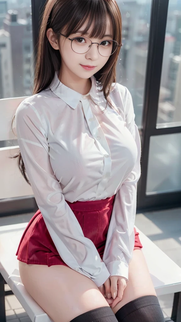 (RAW photogr:1.2), (Photorealistic:1.4), 1girl huge large breasts, 18 years old,lovly,dollface,The most beautiful goose egg face girl,Fleshy on the face,With a smile,beautiful detailed girl, very detailed eyes and faces, Beautiful detailed eyes, hugefilesize, ultra detali, A high resolution, abundantly detailed,best quailty,tmasterpiece,illustratio,abundantly detailed,CG,unified,8K wallpapers,Amazing,finely detailled,tmasterpiece,best quailty, Wallpapers,light in face,Movie lighting tops:Pink pinstripe shirt、White skirt、Sweet Bunny High Socks、Pink leather shoes(No leakage),The body is fleshy,(looking to the camera),Black ponytail,Slightly fat 0.8,Small chest A,perfect body figure,Standing position,Medium view,Random beauty in the background。
