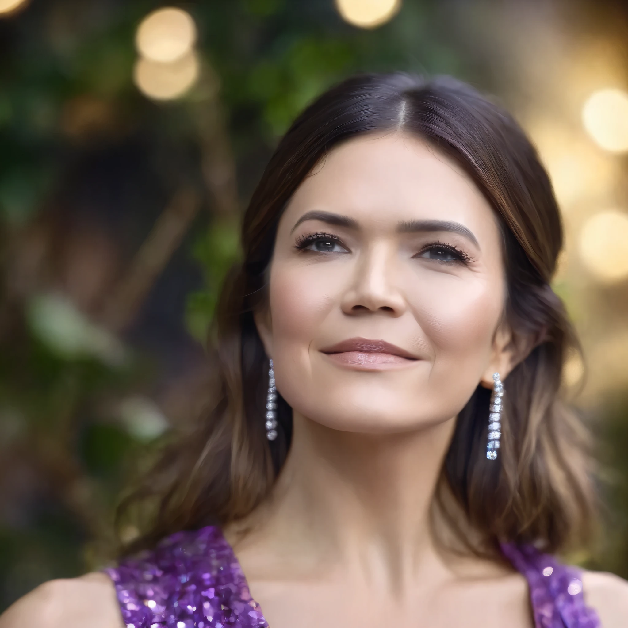 best quality, highres, 8k, masterpiece, photography, detailed midbody photorealistic portrait. Swirling around the pole at Purrfection Palace, Mandy Moore embodies regality and sophistication. Enveloped in purple silk, she exudes a mystical presence that leaves the viewers enchanted. Her silky tresses drape her back like a waterfall, accentuated by her sparkling diamond earrings. Every twist and turn ignites the atmosphere, heightening the energy in the air. 40 years old, (real skin texture: 1.3), (slender figure: 1.1), six-pack abs, (Immersive Ambience, Chiaroscuro: 1.5, Dim Light: 1.2, Glow Lighting), (Bokeh: 1.5), Blurred, high contrast, (Fuji colours: 1.5), film grain