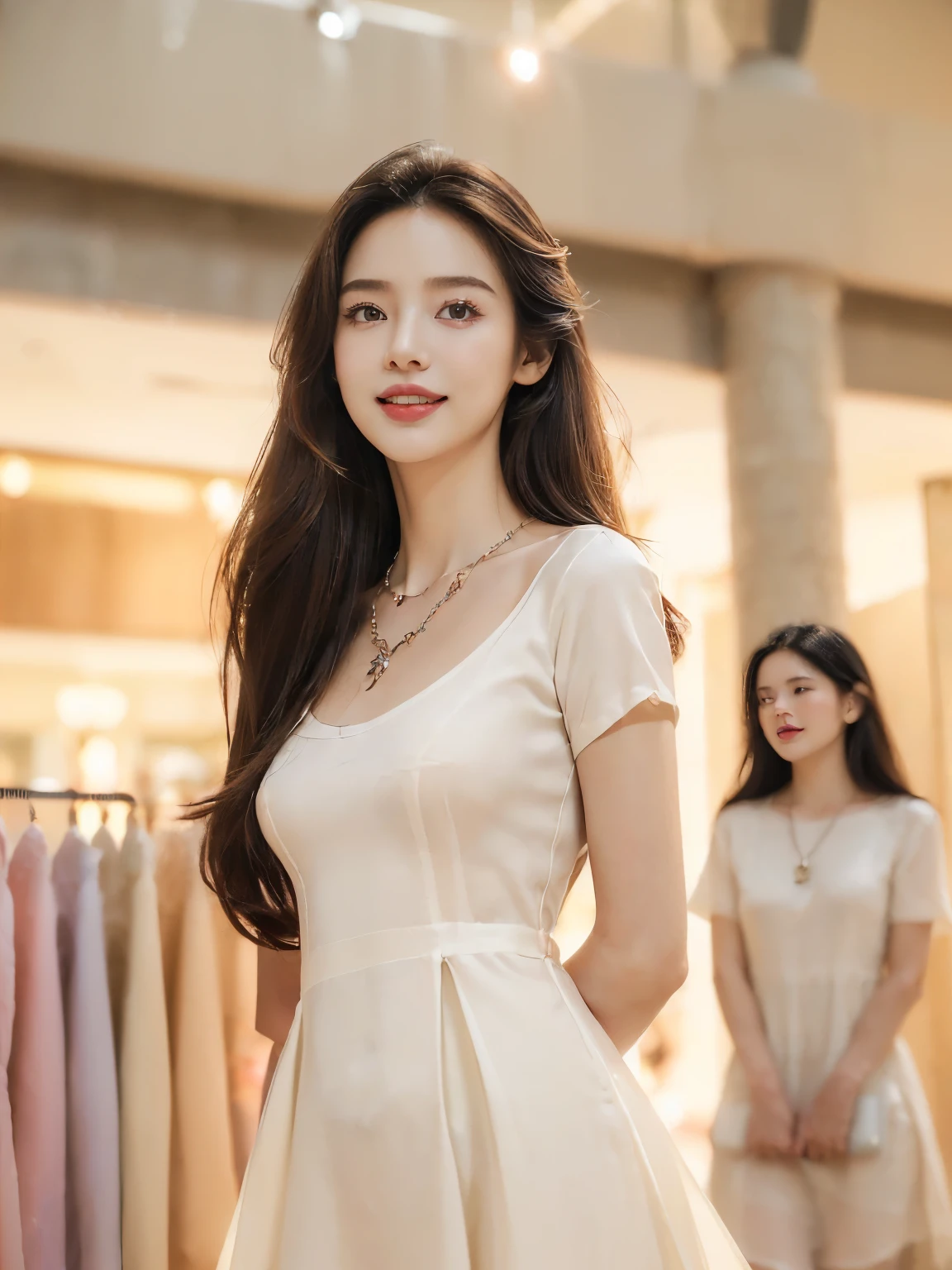 8k, masterpiece, RAW photo, best quality, photorealistic, extremely detailed CG unity 8k wallpaper, Depth of field, Cinematic Light, Lens Flare, Ray tracing, (extremely beautiful face, beautiful lips, beautiful eyes), intricate detail face, ((ultra detailed skin)) 1girl, in the dark, deep shadow, pretty girl, (very slim slender fit-muscled body:1.3), ((looking at viewer)), (big smile:1.3), clear eyes, front shot, (pale skin), (big eyes), face forward, (upper body shot), (brown hairs), (looking at viewer:1.3), very slim, small breasts, (pink sabai), (jewelry:1.2), in wonderful garden, sunray, sun raise, sun light,