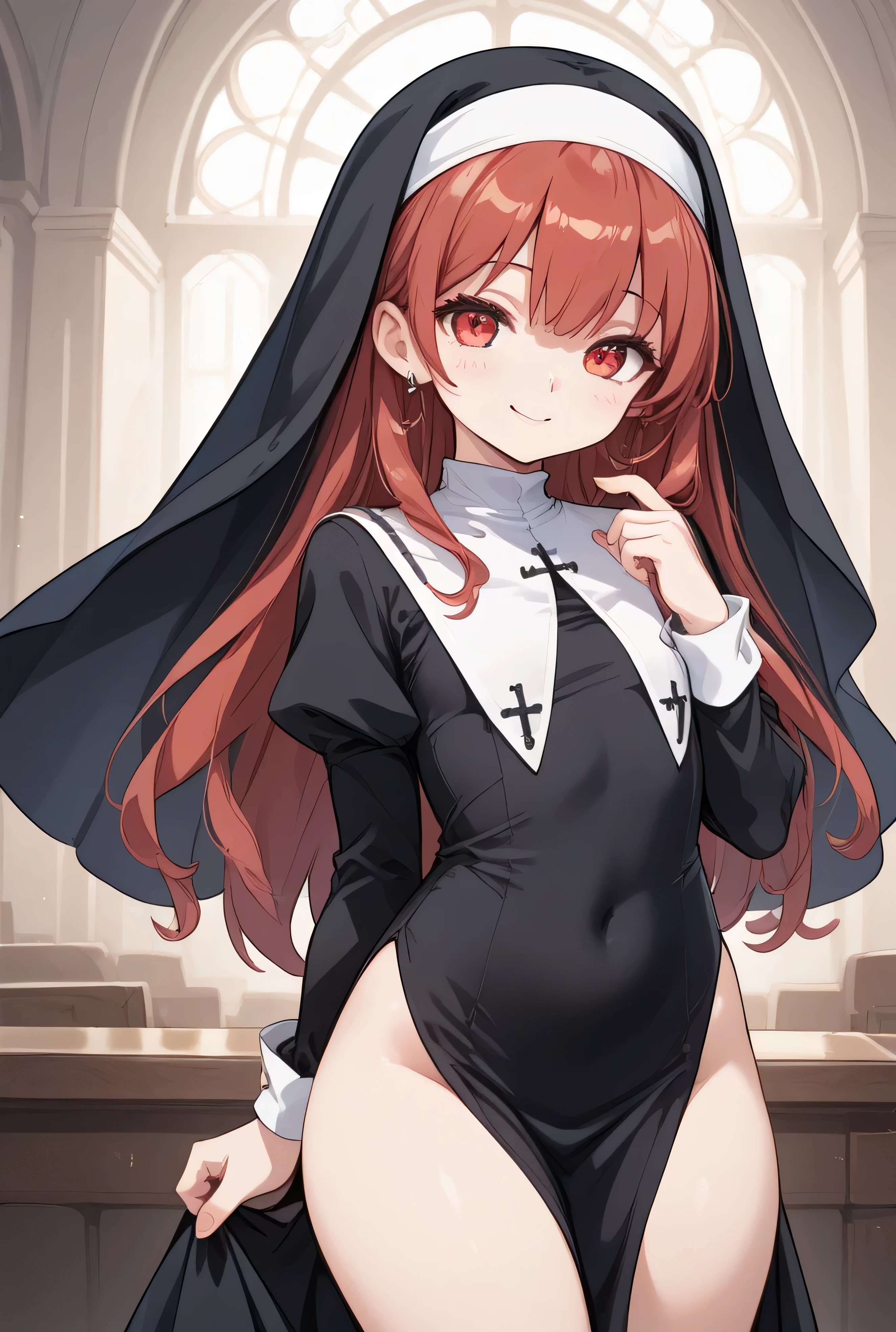 Cute sexy esthetic flat-breasted red-haired girl nun