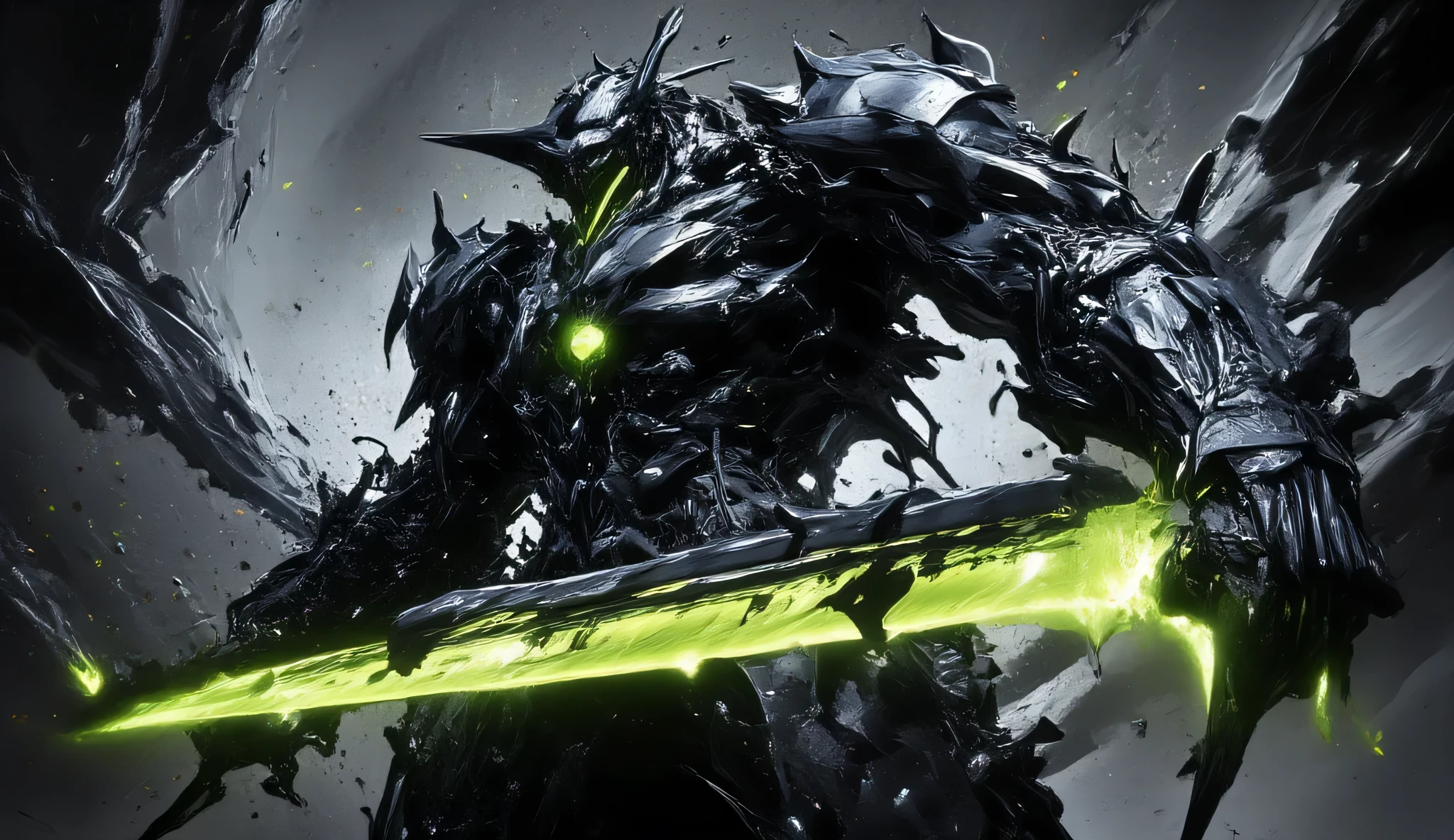 A massive black and green mech reaper, abstract dubstep concept, album cover