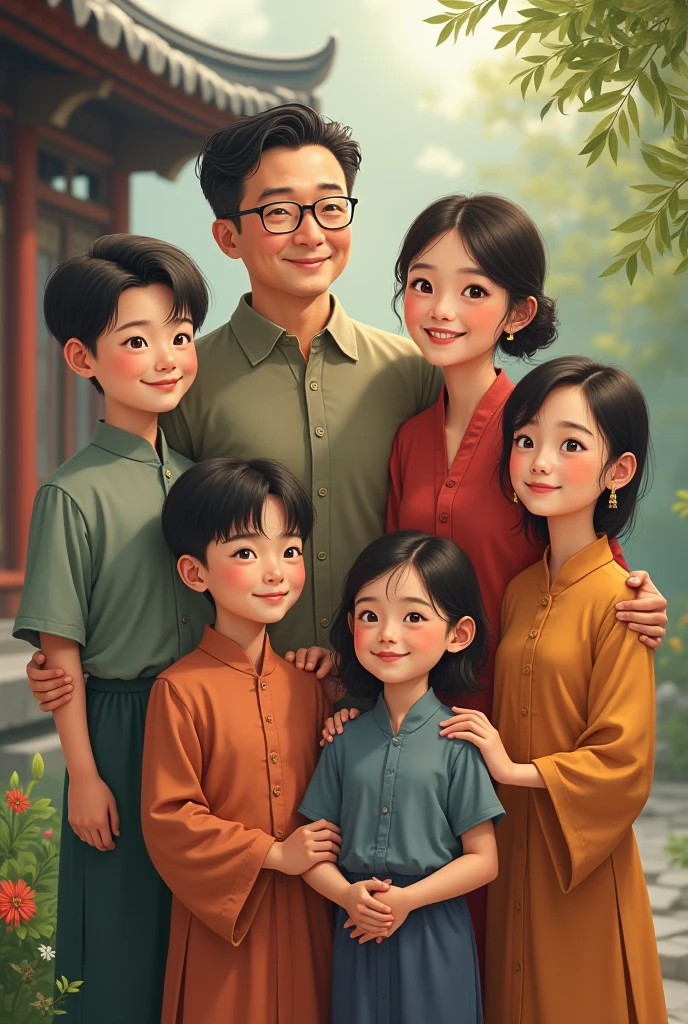 In a Village a 20 years old boy smile with his mother and father and sister 1