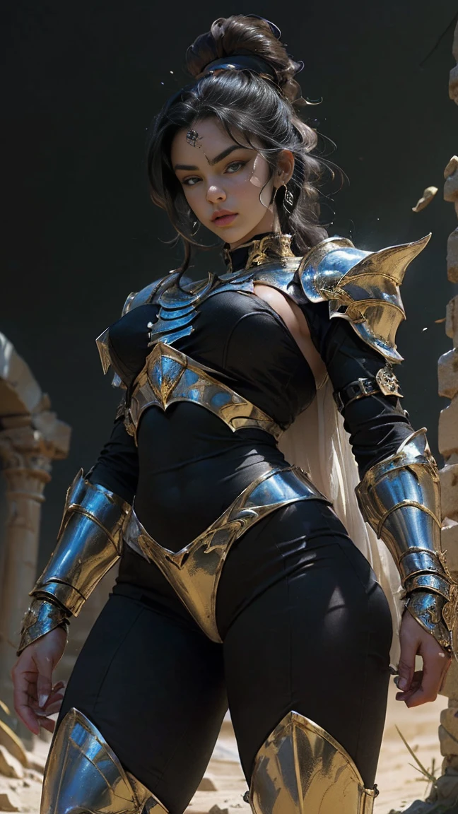 ((best quality: 1.5)) ((masterpiece: 0.8)), intricate details, sharp focus, professional, photorealistic, real life, realistic representation of the face, ((((solo, 1girl) muscular assassin, golden hour, (suntan, intense expression, metallic lipstick, [flat chest:medium breasts:0.8])))) bright glow, dynamic pose, ugly face, in the style of realistic and hyper detailed renderings, medieval church, stained glass, solo, BREAK; BREAK (((long black straight hair, blackout gothic eyeshadow))), (freckles: 0.9), ((((body tattoo: 0.8)))), ((fujicolor)), BREAK; BREAK ((((medieval paladin, (lacquered maroon armor:1.7, gold filigree, engraving, (cleric, chrome rivets, lethal, cape, breastplate)))), photorealistic, hyper-realistic)))