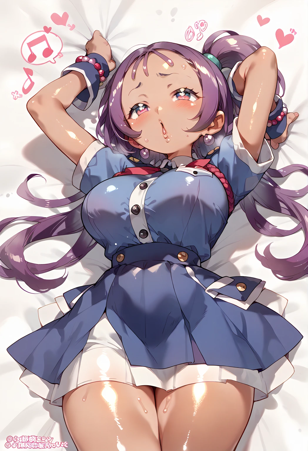 nsfw, aaaqua, twintails, drill hair, maid headdress, cleavage, short sleeves, wrist cuffs,1 girl, game CG, bedroom, pov, vaginal sex, penis, lying, legs up, on back,(cum:1.5), happy,