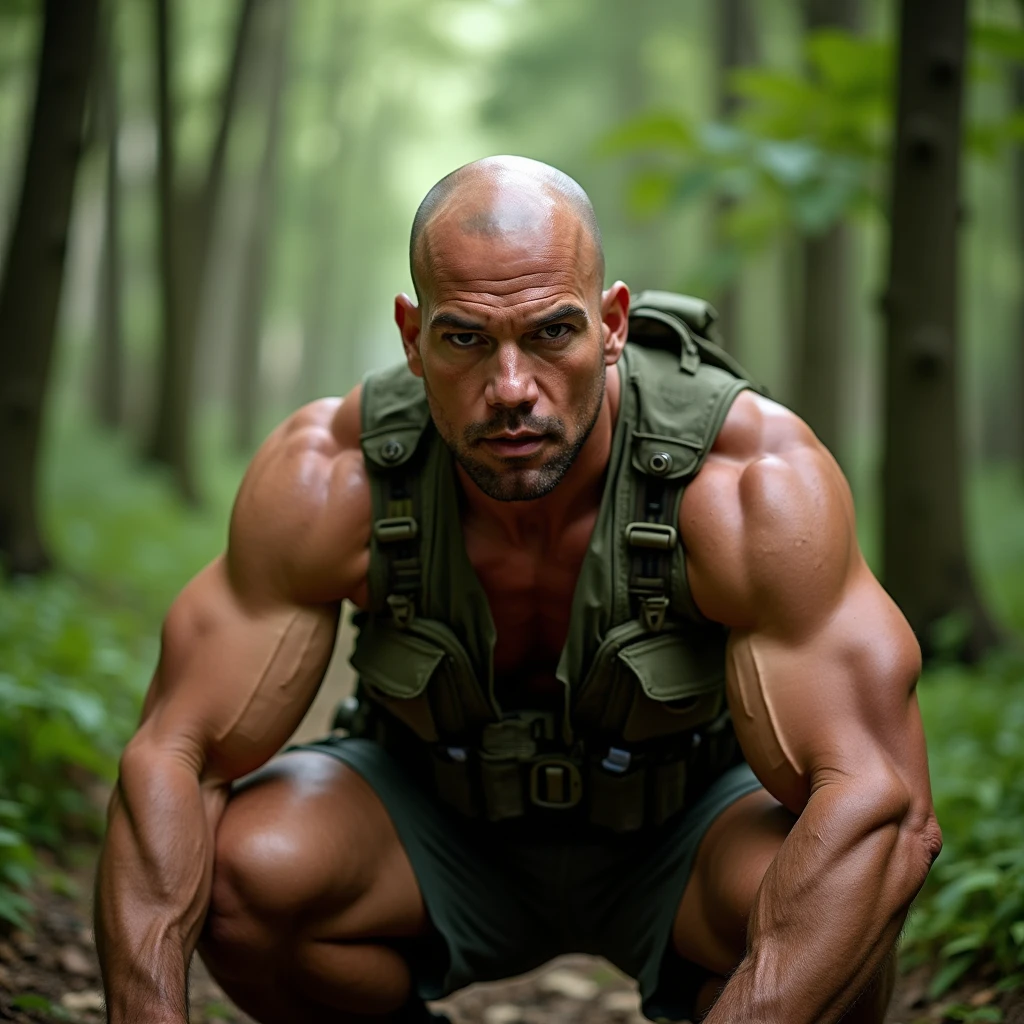 a muscular barbarian walking out of the sea towards a beach carrying a log of wood on his shoulder
