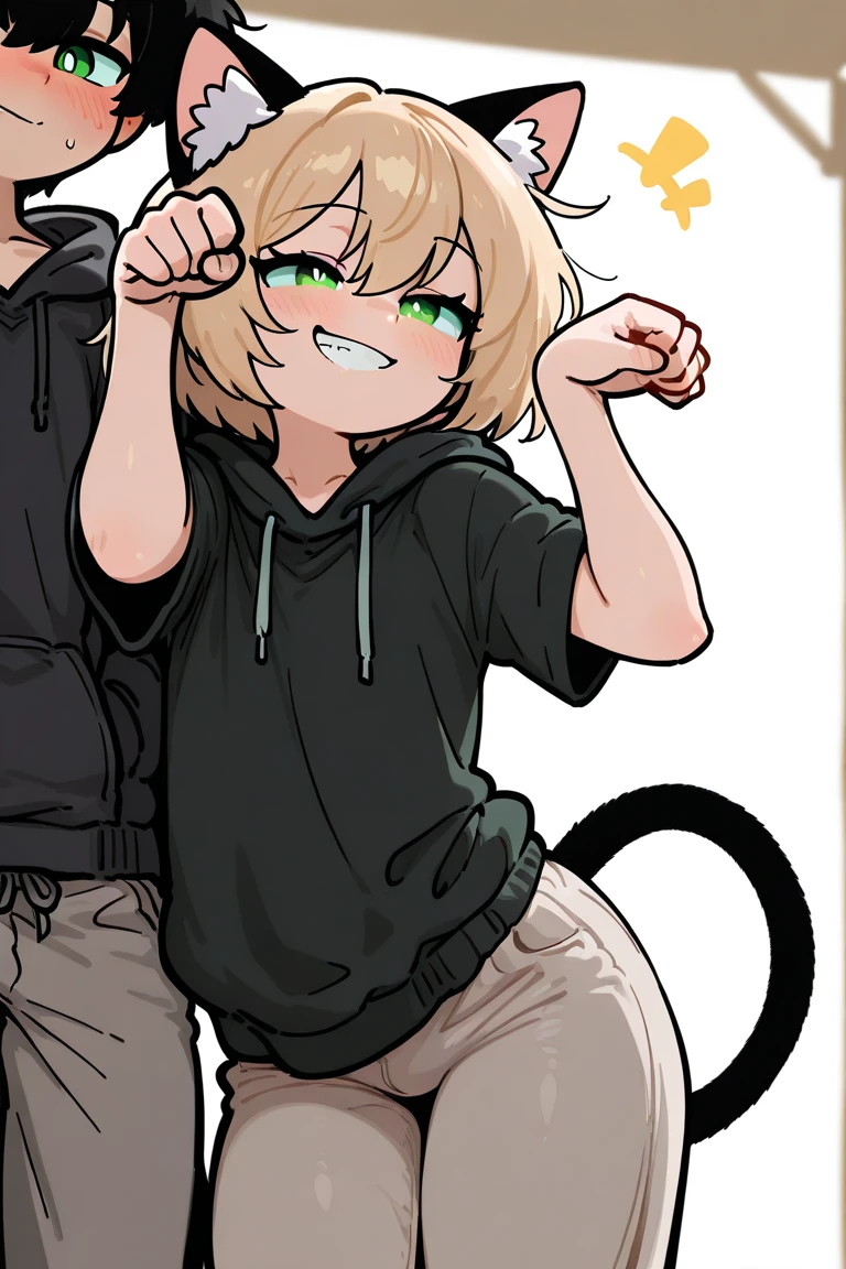 masterpiece, best quality, 1girl, chibi, climbing wall, blonde, blue eyes, crying, surprised, torn shorts, nude ass, (bitten in the ass by green wolf)