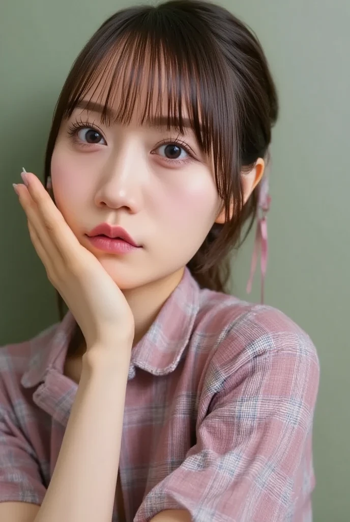 Highest quality, Face Focus, Soft Light, Ultra-high resolution, (Realistic:1.4), RAW Photos,
1 Japanese girl, alone, cute, (pupil, Light in your eyes),  Beautiful face in every detail, (Small box),(High resolution detail of human skin texture),
(Long Hair),
indoor,
Damask Shirt Dress,
(Portraiture)