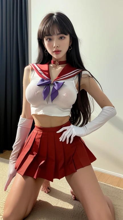 8K quality, Masterpiece, Bright lighting without shadows, Two busty women standing side by side, (Super big breasts compressed by clothes:1.2), Whitening skin, Sparkling Blue Eyes, Deep crimson sailor collar uniform, Pleated skirt, Above the knee, Skirtliftv1, (Booty stretched and highlighted by hands), A frontal shot that emphasizes her huge breasts, White panties, grabbing own ass, skirtlift, 