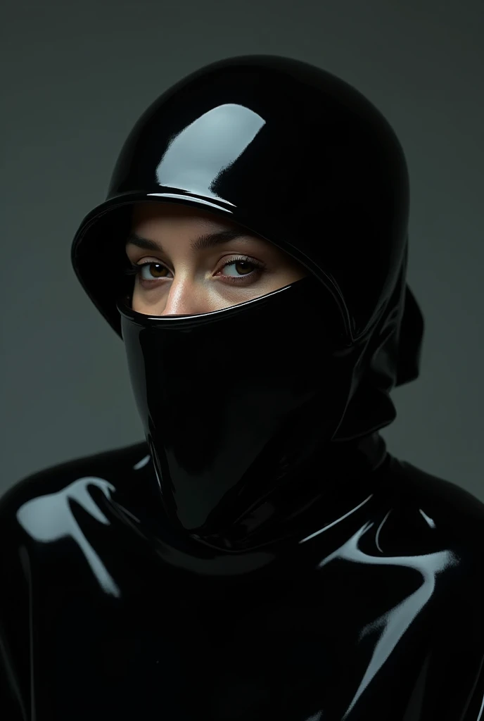 face fully covered in black shiny liquid blob