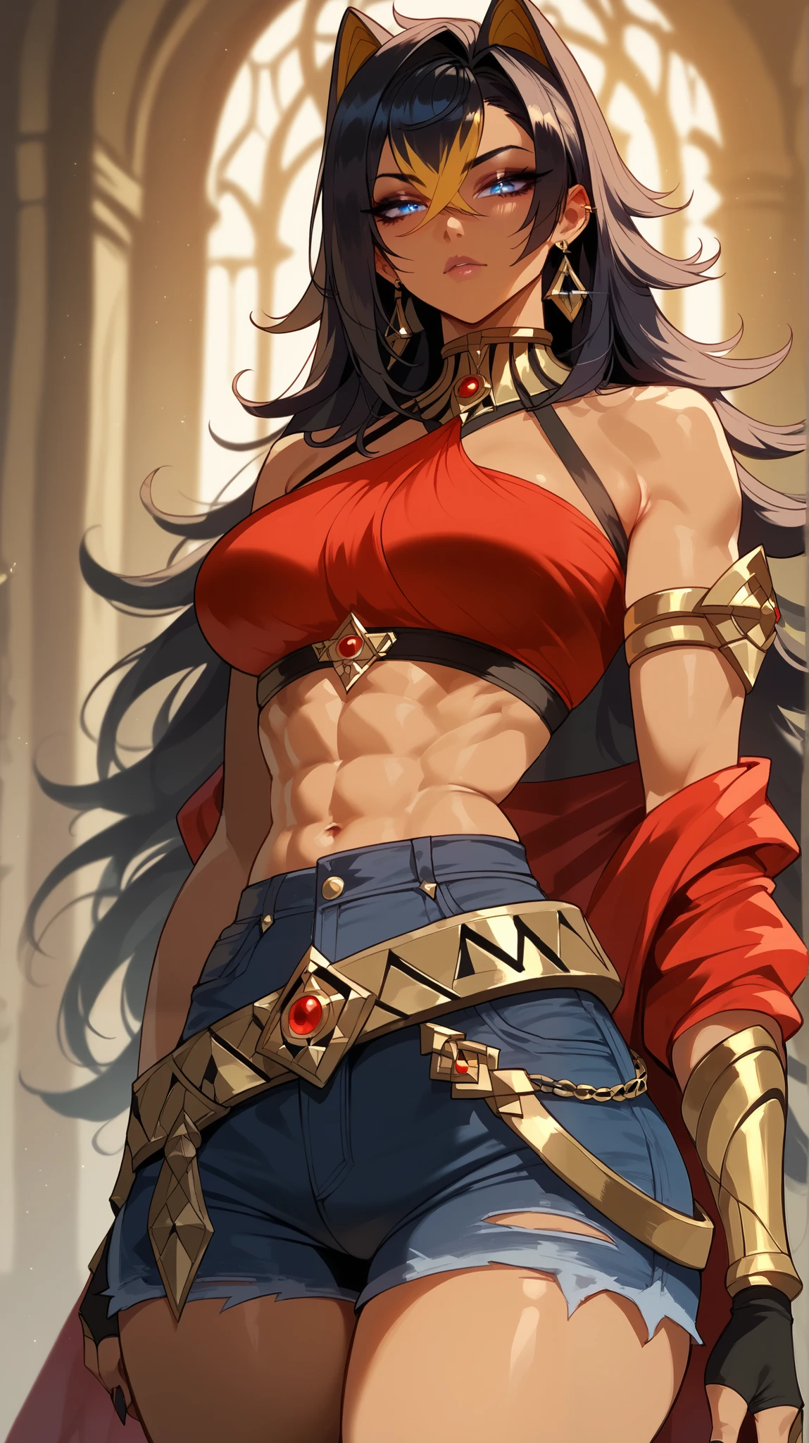 8k,Black light、Real Art、Slim and muscular macho manな女性、Super Beauty(Like the real thing)、Super strong muscles,iris、超High resolution、One Mature Woman、Light Brown Mohawk、Mature Demon Slayer: Kimetsu no Yaiba: Kimetsu no Yaiba: Kimetsu no Yaiba、anger,Sharp eyes,非常にVery large breasts、Glowing iris、Slim and muscular macho man、Toned, muscular lower body、Gorgeous red large chest armor、Luxury black and red pants、Gorgeous red shoulder pads,Detailed light、Dynamic Angle、Written boundary depth、(((((())))、Show me your fangs、(Super A)High resolution、Best image quality)、(8k、RAW Photos、Best image quality、masterpiece)、Technology Sense、Best image quality、masterpiece、Consciousness upward、CG、Sense of unity、wallpaper、Official Art,Very delicate and beautiful、Attention to detail、Attention to detail、Clear focus、Rich background、(Real People、image)、((High resolutionの肌))、A large flame burning red from the body(Tone flame effect)(There are many big flames)Fantasy art、Shoulder muscles Abdominal muscles、Arm Muscles,Ultra-Realistic Skin、Combat pose,Look at the viewers,Big Energy,Japanese,Dynamic action poses,Very large breasts,Super strong abdominal muscles,Super Muscular Beauty,Thick muscular arms,Very large chest with red breastplate,