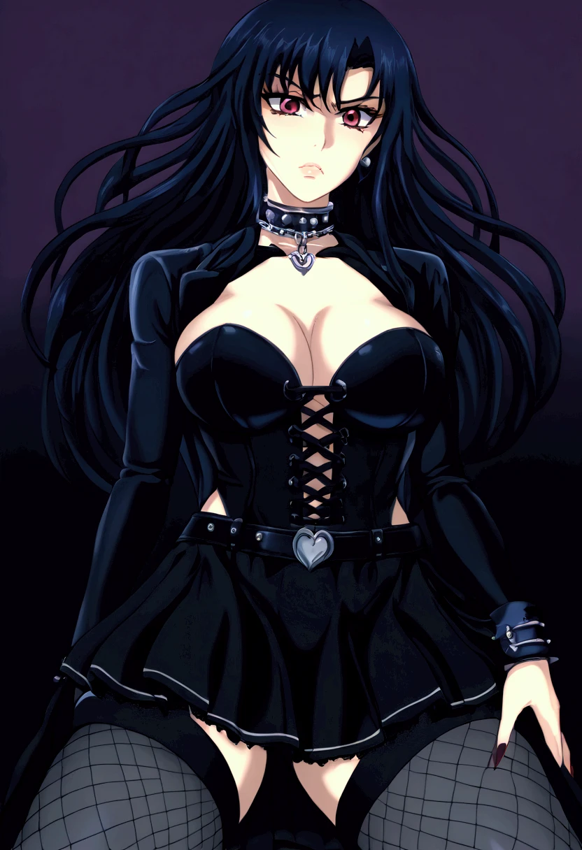 A woman (hyuuga hinata) with Roxo hair and Luminous eyes(Empty eyes) looks at the camera,
ruanyi0801,revealing clothes,jewelry,chainmail,sleeveless,tight skirt
Beautiful picture of the character, character portrait, character portrait, 🤤 hinata huyga character art, epic portrait illustration,
oil and watercolor painting, dark, chiaroscuro, MythAn1m3(UHigh resolution, retina, masterpiece, Accurate, Anatomically correct, Textured skin, Very detailed, Attention to detail, high quality, 最high quality, High resolution, 1080p, High resolution, 4K, 8k, 16k), (Beautiful details, Beautiful lip detail, Very detailedな目と顔),(masterpiece:1.2, 最high quality), (Realistic, photoRealistic:1.4), Beautiful illustrations, (Natural Side Lighting, Cinema Lighting), Looking at the audience, Upper Body, (Front view), 1 girl, Perfect Face, Symmetrical cute face, Shiny skin, Baby Face, Long eyelashes, (Mid-chest), (Wide Hips:1.2),Shortcuts,Beautiful Hair, Beautiful Face, Beautiful and beautiful eyes, Beautiful body, Beautiful breasts, Beautiful thighs, Beautiful feet, Beautiful fingers,
(Beautiful views),16 years old,Pale skin,Woman in black corset and goth hair, With earrings, One Girl, alone, Black Hair, short hair, ring,(pierce:1.5),(Punk Style:1.5),(Gothic Dress),(Black Lips:1.7),