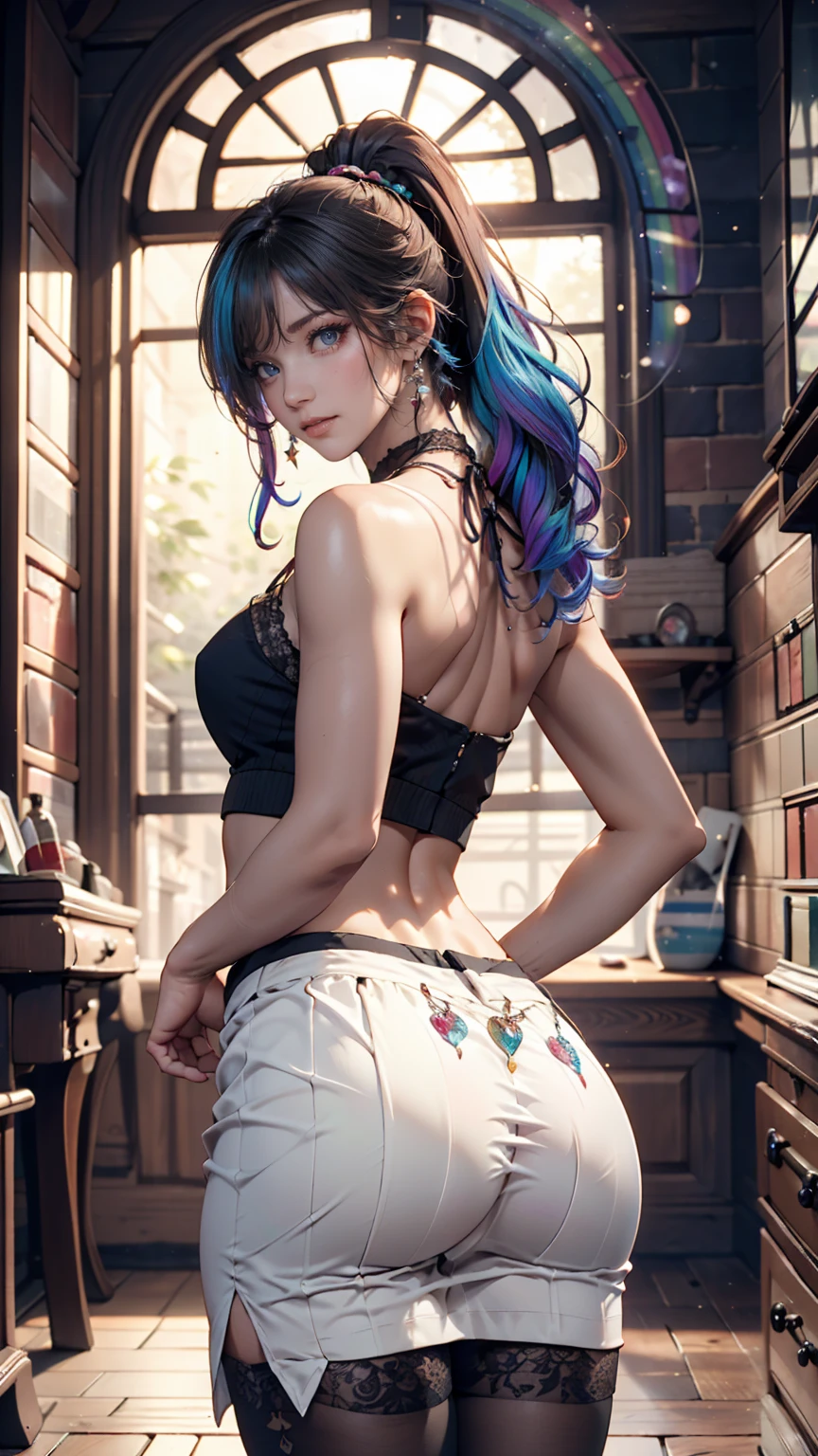 queixo, rabo de cavalo, regata, camisa amarrada na cintura, limpando uma arma de portal em uma bancada, morning sunlight shining through the window (estilo zrpg) (obra de arte:1.2) (illustration:1.2) (melhor qualidade:1.2) (detalhado) (intricado) (8K) (hdr) (Cinematic lighting) (sharp focus), corpo inteiro, big ass, thick, {papel de parede de unidade CG de 16k extremamente detalhada}, fotografia de paisagem expansiva, (a view from below with a focus on character and setting), (wide open field view), (low angle photo), (luz alta: 1.2), (luz baixa:1.7), (fonte de luz quente: 1.2), detalhes complexos, (cores iridescentes: 1.5), (bright lighting), (Atmospheric lighting),
