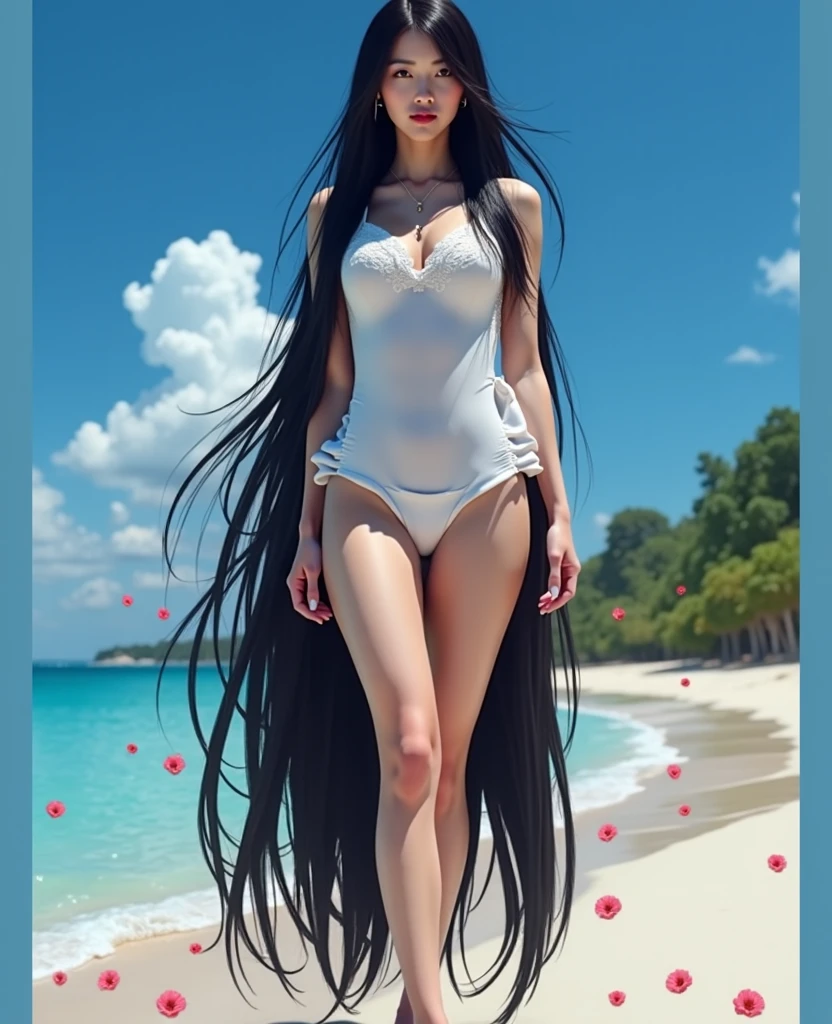(Best image quality、Highest quality、Highest Resolution、Ultra-realistic photos、Full body photo、masterpiece、16k、)A beautiful woman with black hair longer than her height。Alone in a glittering private pool。White bikini or nude。so much hair。Brush your hair back。Hair soars。hair length about 5 meters。Hair wrapped around the body。Beauty Women。Her incredibly long and straight hair is very sexy.。The longest hair in the world。World Long Hair Contest Winner。Carefully cared for, shiny and beautiful hair。I'm proud of the length of my hair。I'm proud of the length of my hair。She is proud of her very, very long hair.。Very long, voluptuous hair。Long and beautiful hair is loved by people all over the world.々is captivating。A smile that shines with long hair。Sleeping face down on the floor。Lying on the floor。Crawling to the floor。Sleeping by the pool。