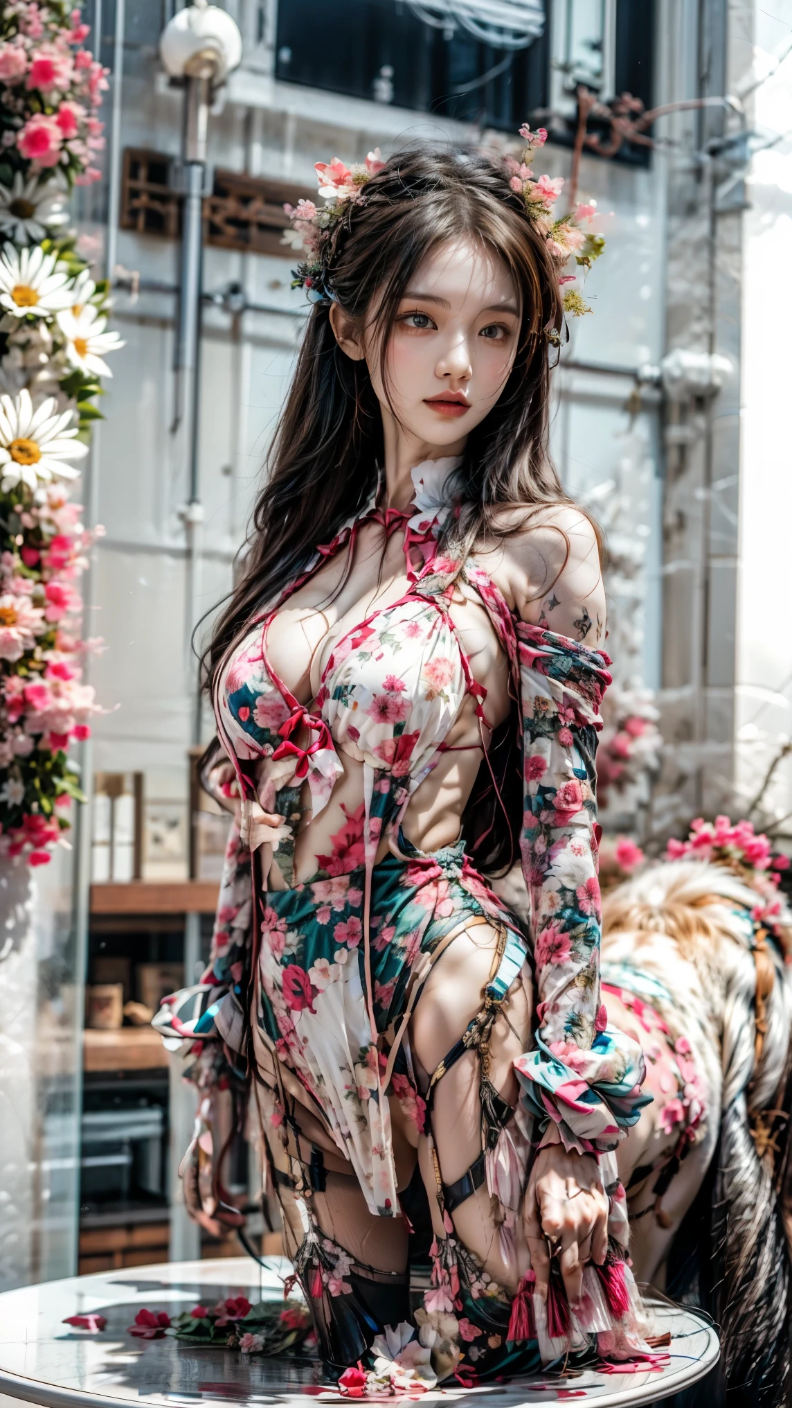 The beauty of Korea,Zheng Yuna,full body shot shot,Top-notch figure,Black hair, Butterfly headdress, Blush, From above, Ultra-wide angle, kanon, 8K, Super detail