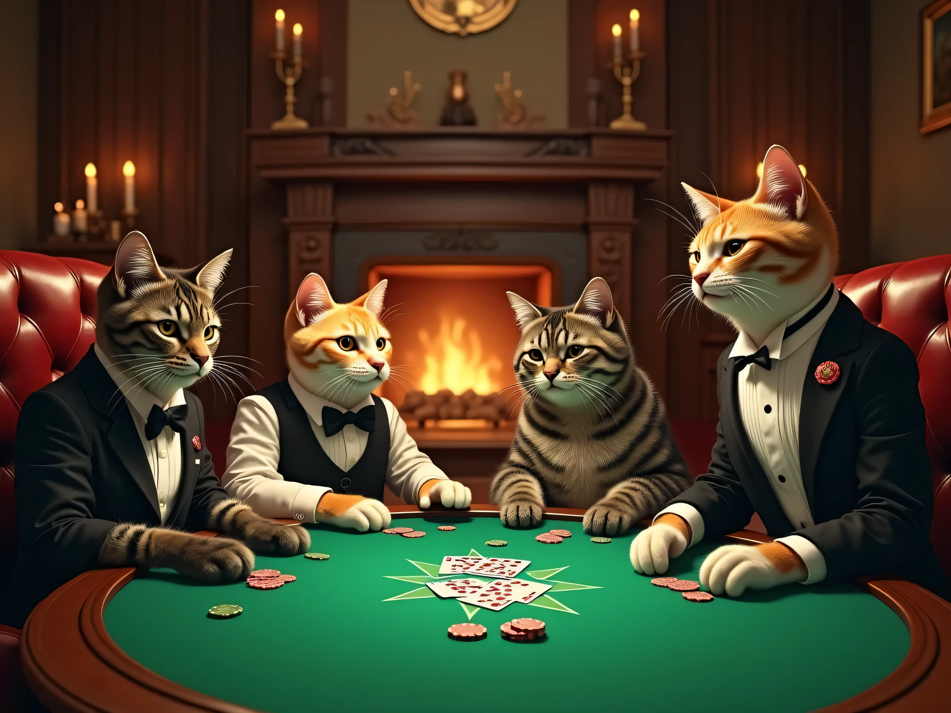 Cats of all breeds playing poker