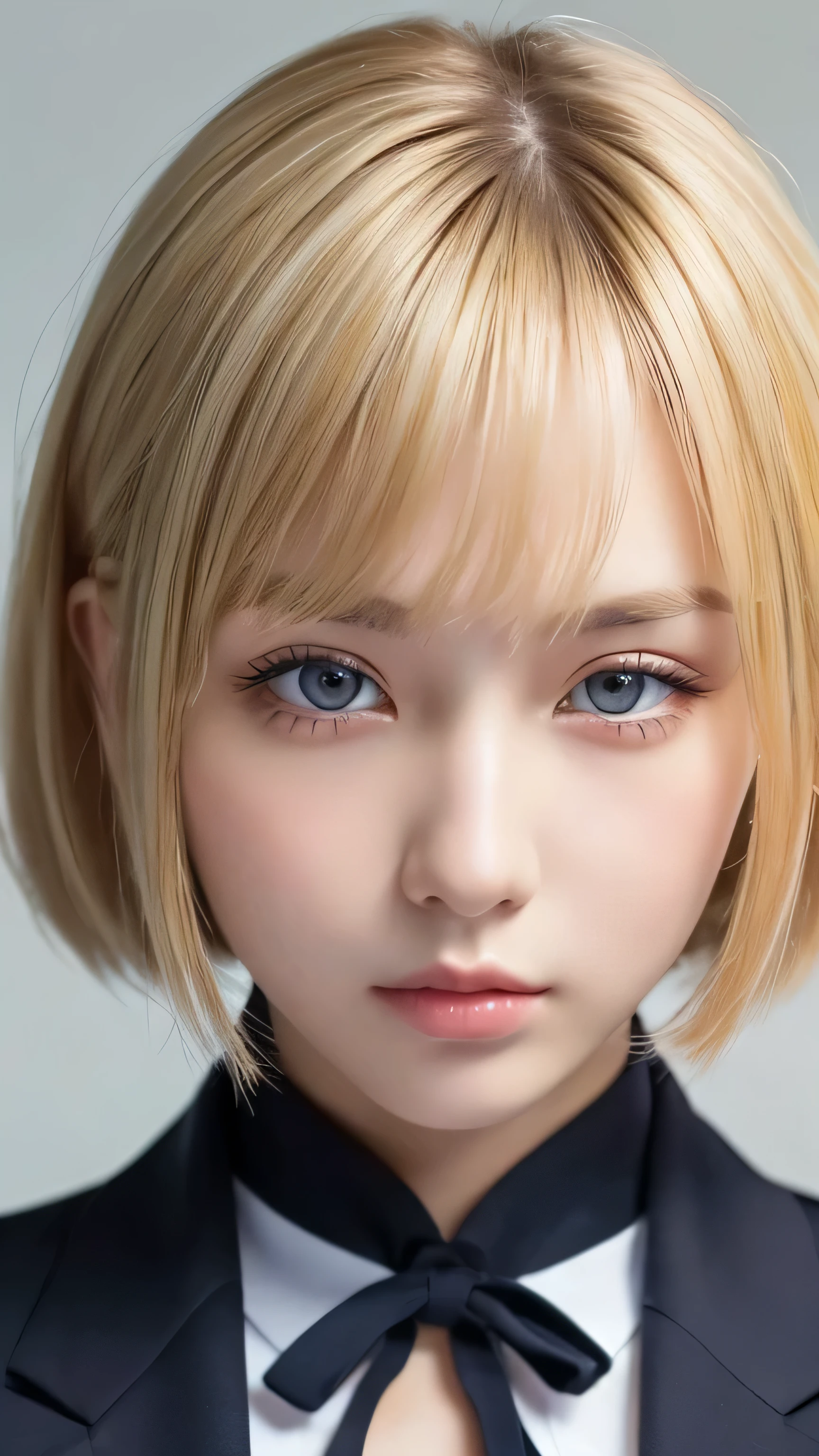 Black and White、Blonde、Monotony、Paper Cut、woman、Baby Face、 Bob Cut Hair, side lock hair