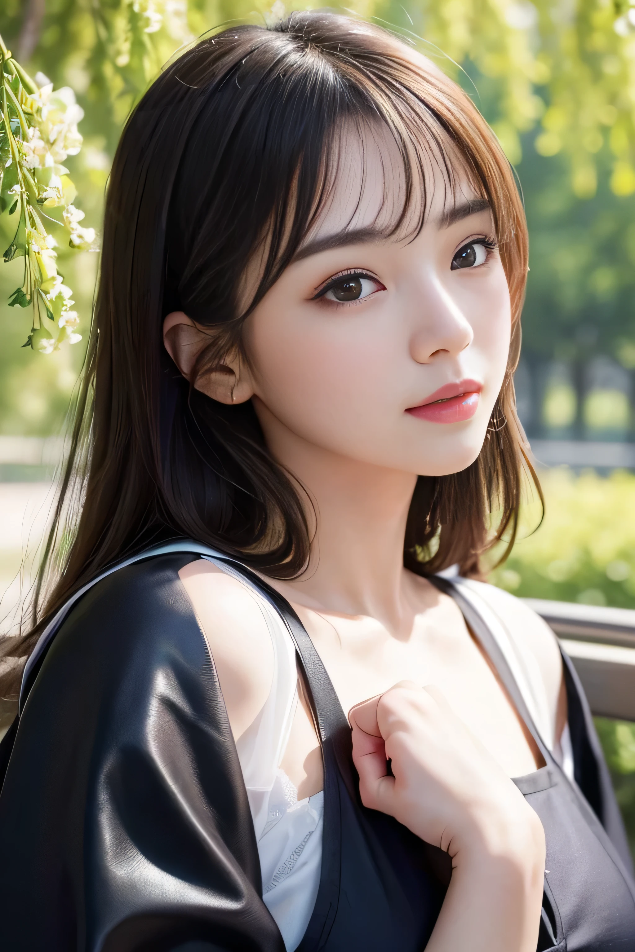 Araffe asian woman with long hair and black top posing for a picture ...