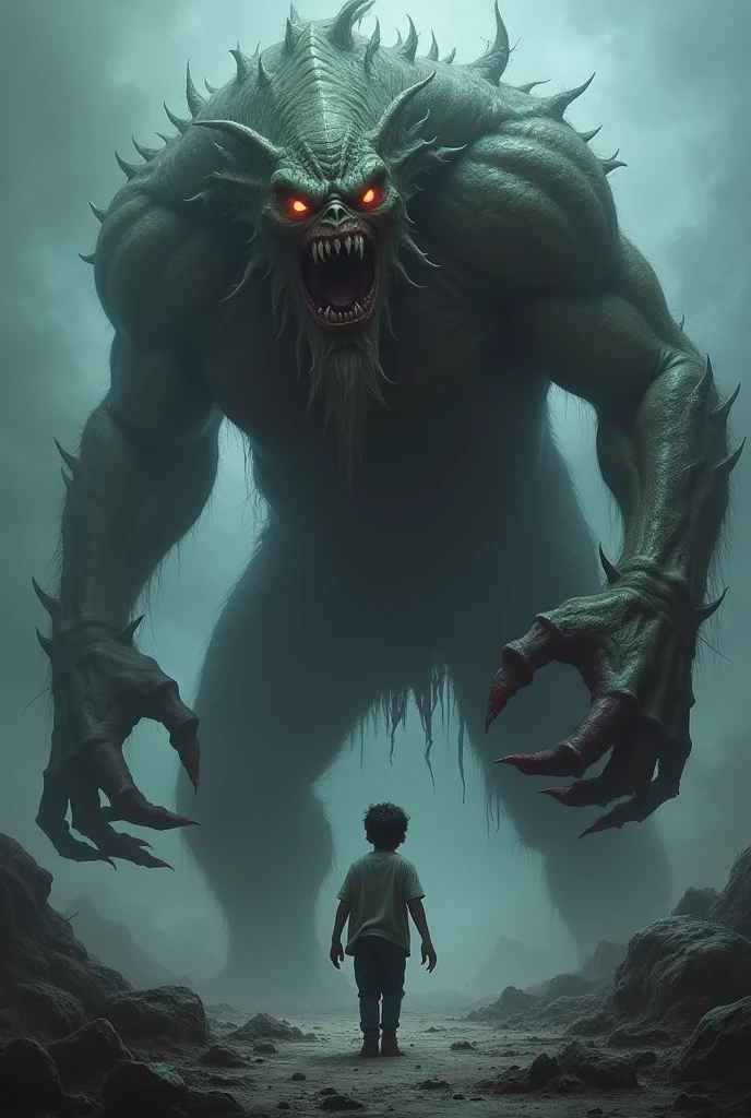 A teenager boy fighting with a moster in aploclips world