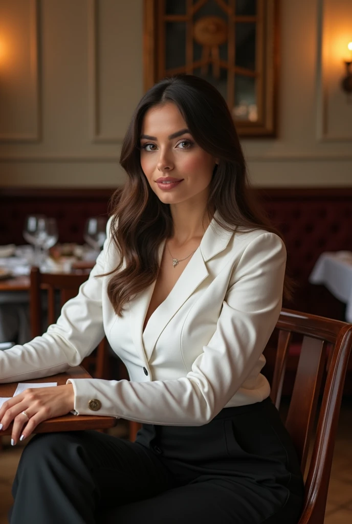 Create a high-resolution image of a confident and poised individual wearing a sharp, well-tailored suit. The background is clean and minimalist, with soft lighting that highlights the crisp lines and fabric texture of the suit. The individual should have a polished appearance, with a neat hairstyle and a slight smile or neutral expression, exuding professionalism and confidence. The image should convey a sense of competence and authority, perfect for a corporate or business setting