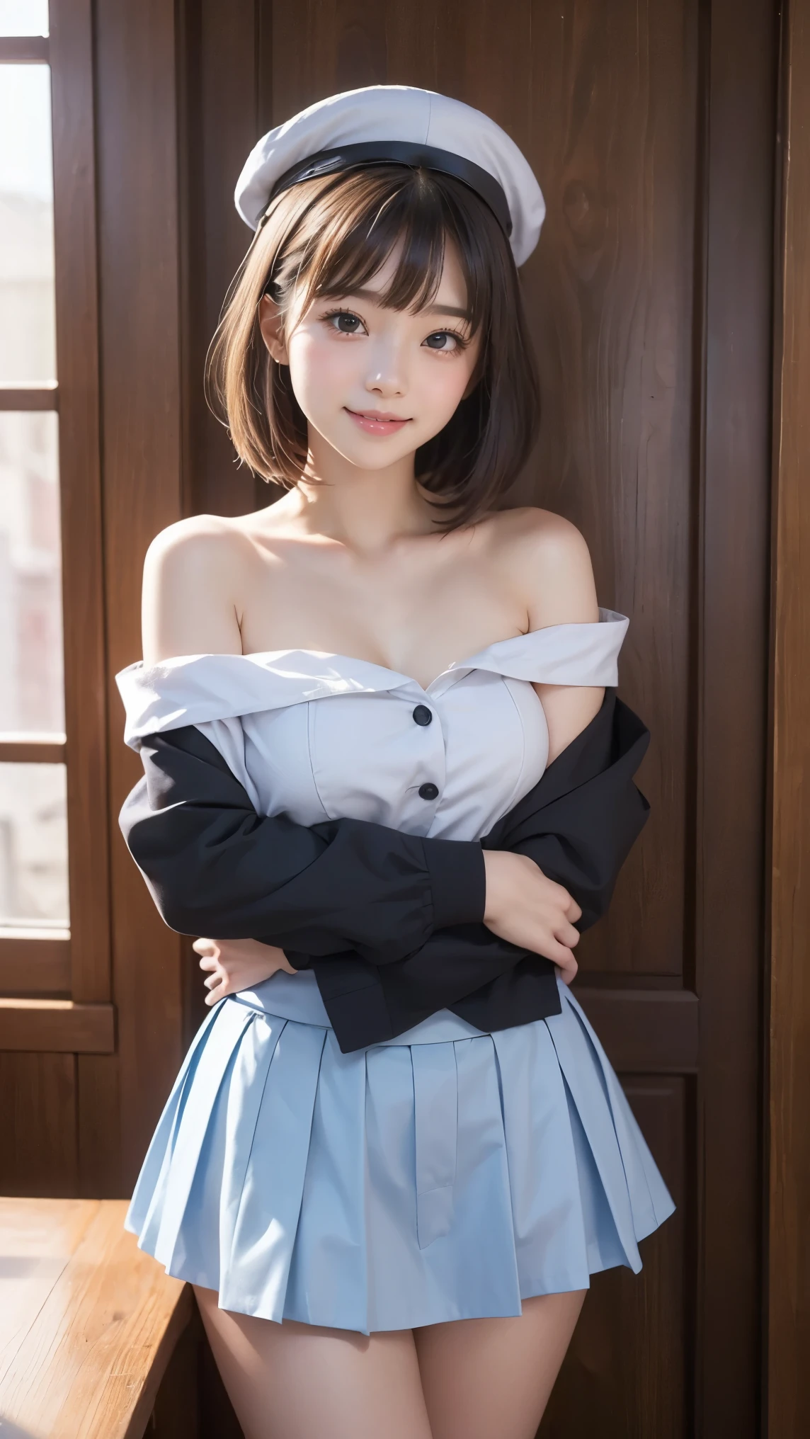 ((( best quality))), ((masterpiece)), ( Details), ((Alone)), ((((( Skirts that look good on high school girls ))))), ((Delicate body)), ((((((In uniform )))))), (( white skin)), ((( well-groomed face))), (( big eyes)), ((((( droopy eyes ))))), (( Closeup Eyes )), Slim and beautiful butt, ( growing skin), (((( Correct Anatomy )))), Total, (((( stylish bangs )))), Thin legs, ((((( embarrassed face))))), (((((Raise your shoulders ))))), (((((smile))))), (( knight )), Small face, ((( excited ))), (((cheek))), (Chest width), Scapula,