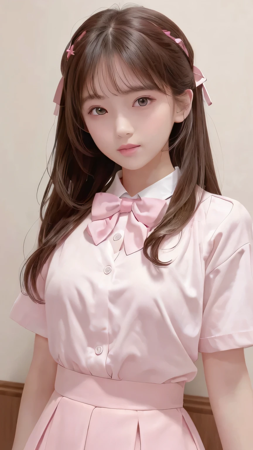 A close up of a woman in a pink dress with a bow tie - SeaArt AI