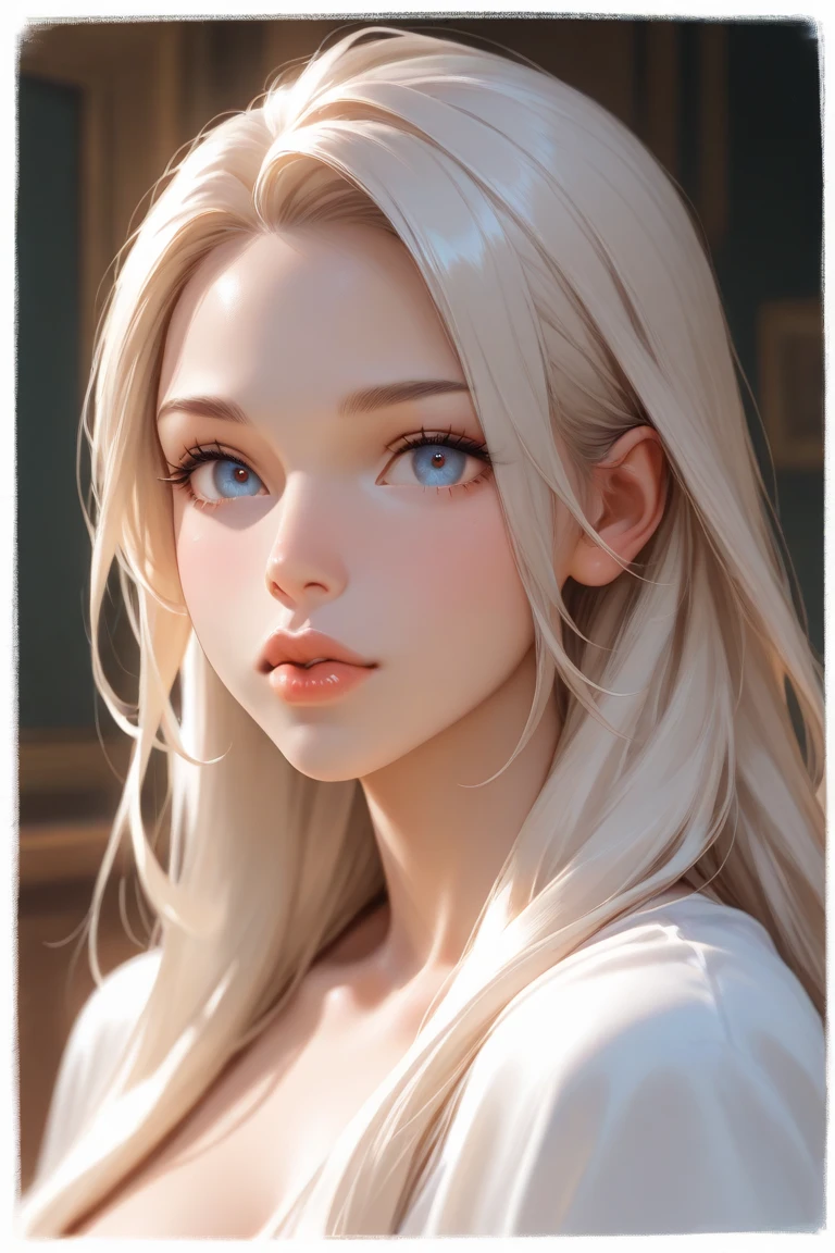 masterpiece, high quality, sharp focus, 1lady, a canadian woman, platinum blonde hair, oversized tshirt, perfect face, perfect jawline, textured skin, beautiful lips, upper-body shot, cold lighting, cool atmosphere, 8k, uhd, absurdres