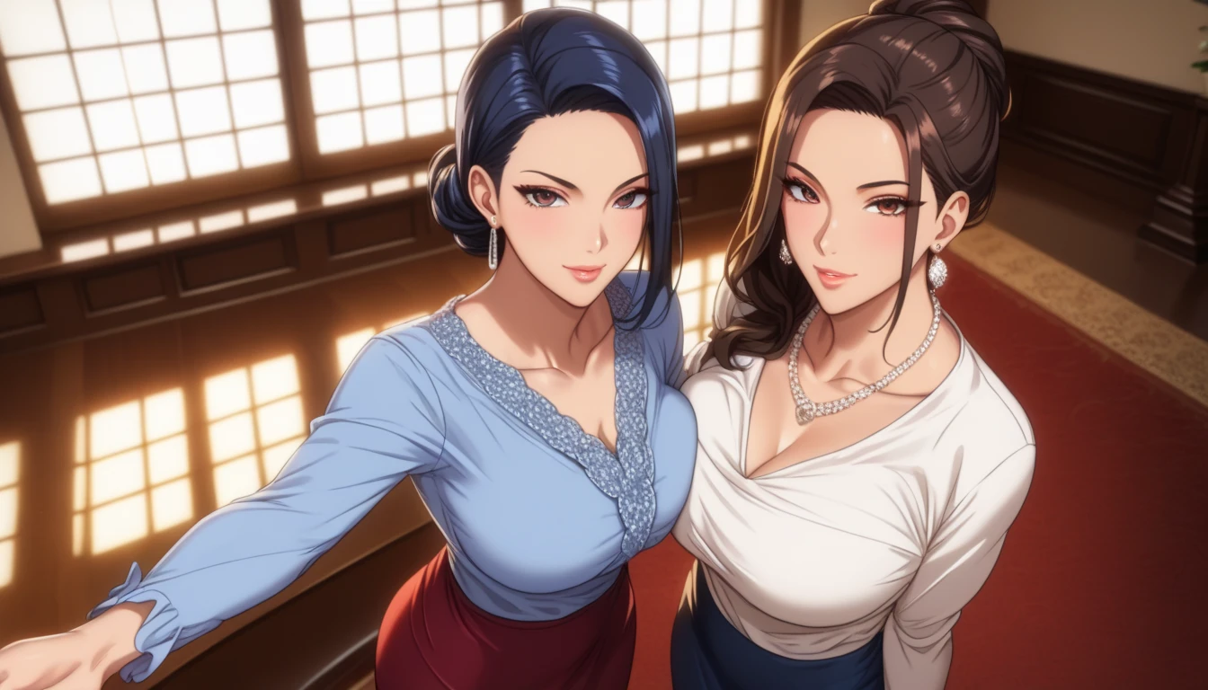 2 women, night, Stone steps in Japanese hot springs, Bare back and white shirt, Female couple kissing, (SFW) Work, kissing together cutely, girls love art, auburn, (Big breasts that are a bit saggy, Long wavy blonde hair), (small breasts, Straight brown hair), (girl love kiss), The mouth is very detailed, (Girls love hugs), touch her clothes, (playing with her boobs), Firmware version